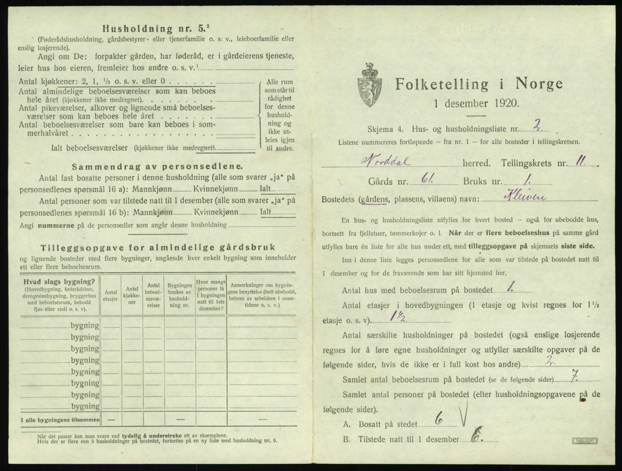 SAT, 1920 census for Norddal, 1920, p. 857