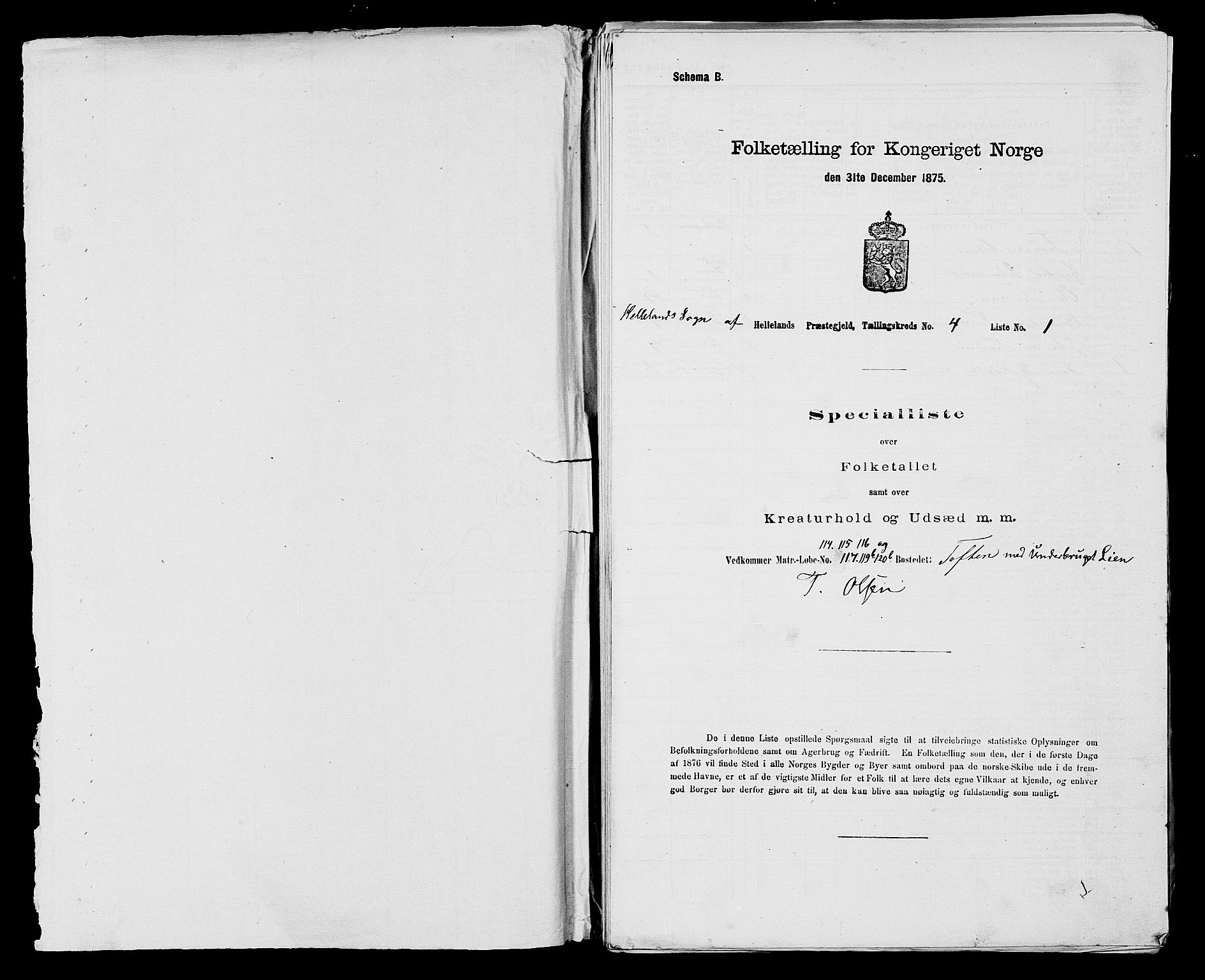 SAST, 1875 census for 1115P Helleland, 1875, p. 345