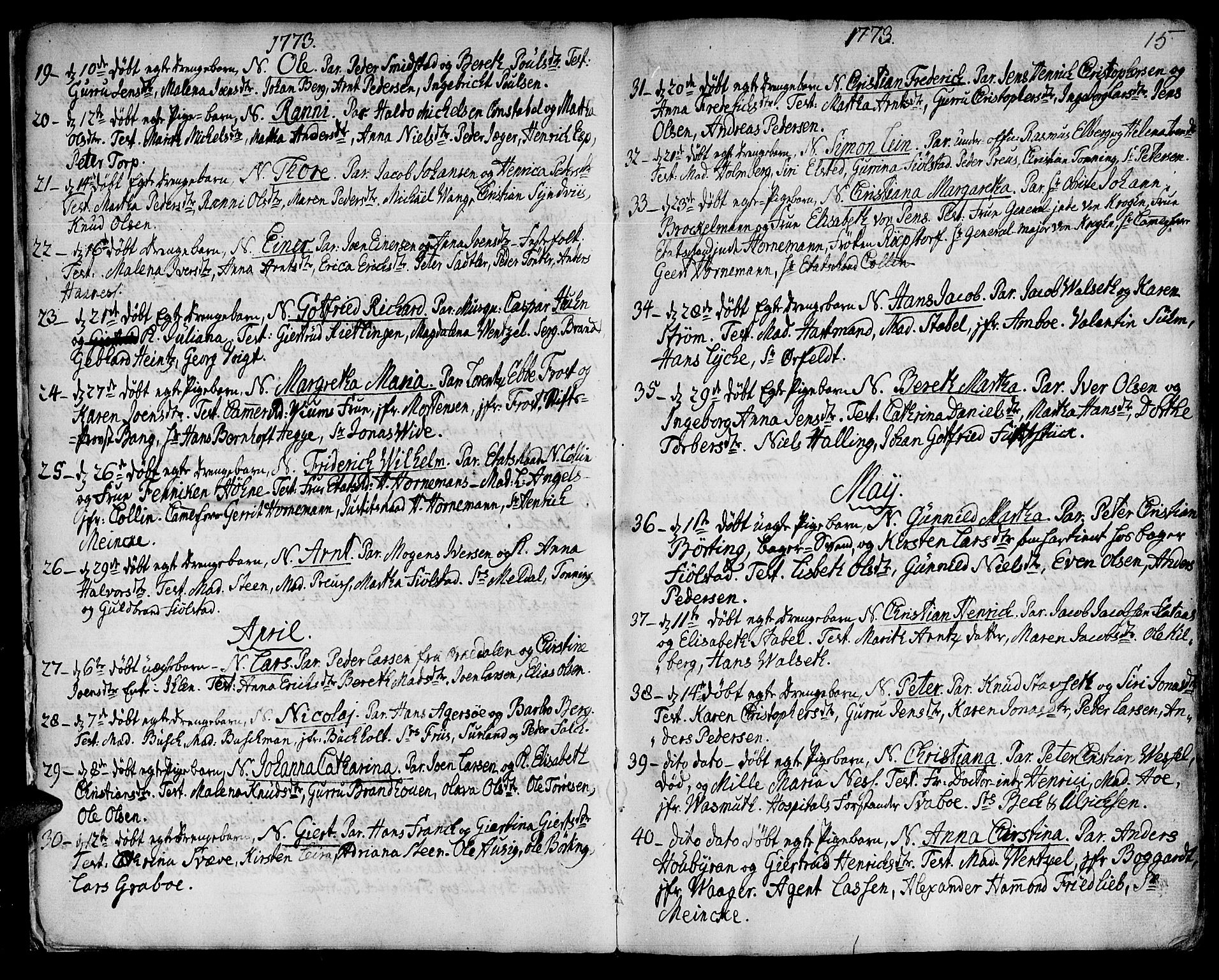 Ministerialprotokoller, klokkerbøker og fødselsregistre - Sør-Trøndelag, SAT/A-1456/601/L0039: Parish register (official) no. 601A07, 1770-1819, p. 15