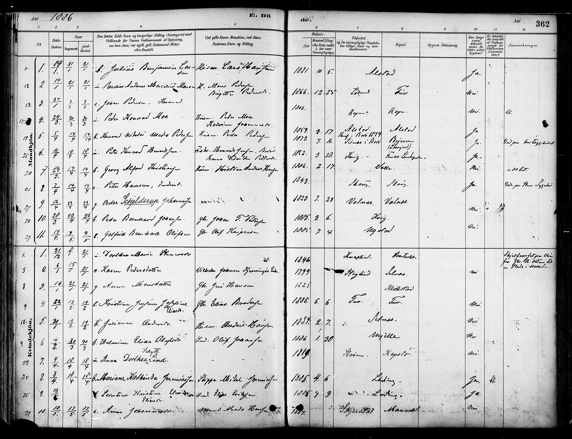 Ministerialprotokoller, klokkerbøker og fødselsregistre - Nordland, SAT/A-1459/802/L0054: Parish register (official) no. 802A01, 1879-1893, p. 362