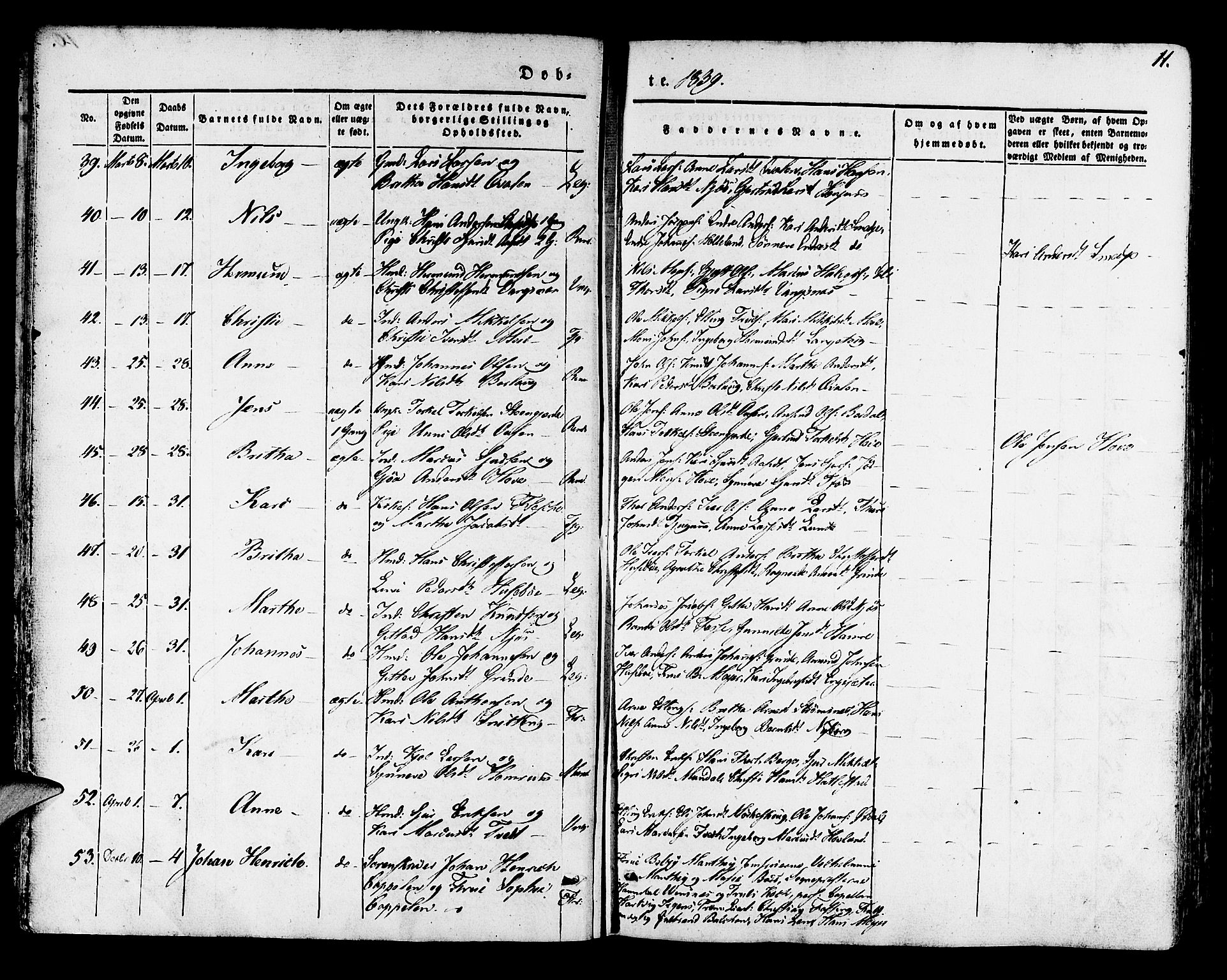 Leikanger sokneprestembete, AV/SAB-A-81001/H/Haa/Haaa/L0007: Parish register (official) no. A 7, 1838-1851, p. 11