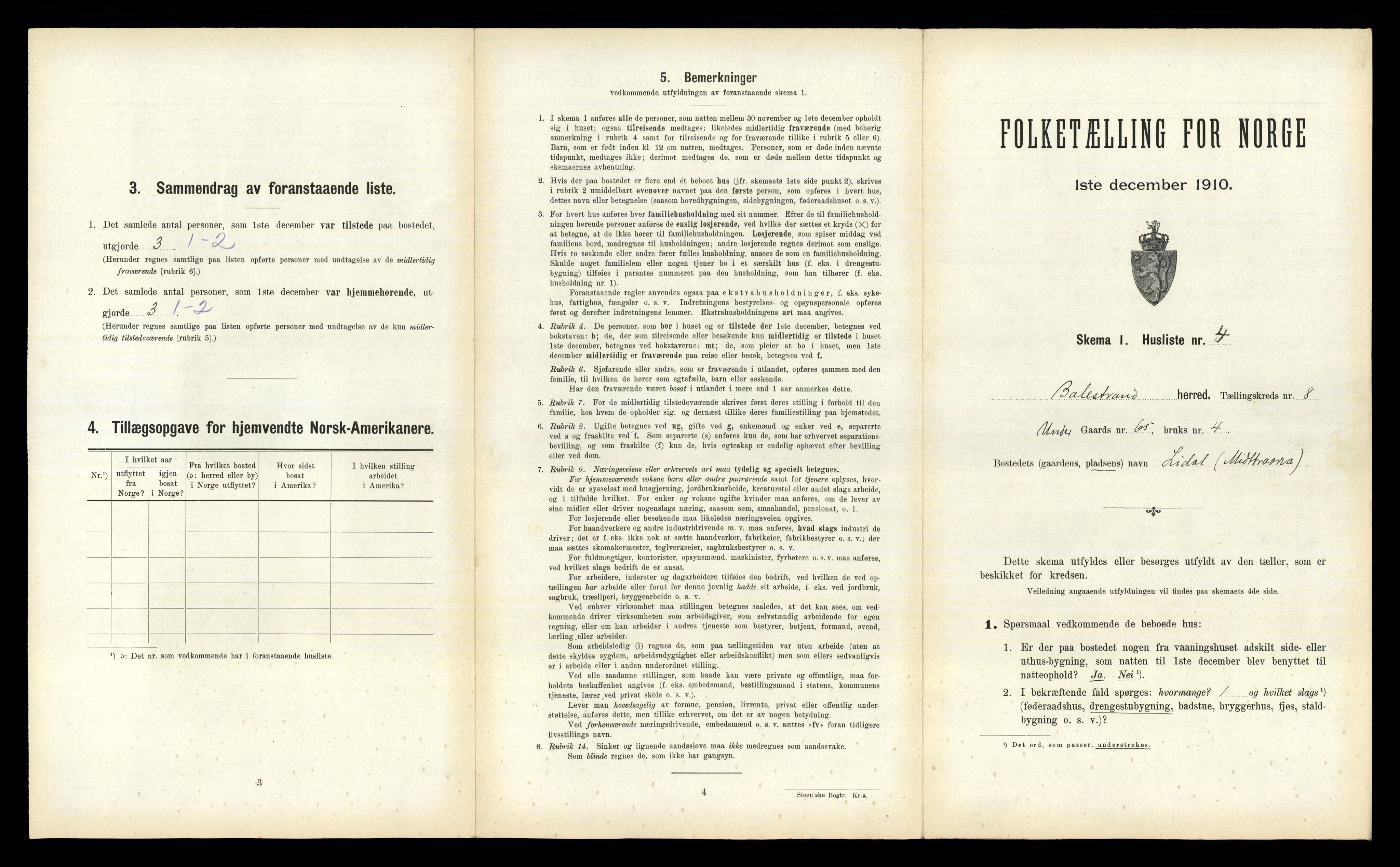 RA, 1910 census for Balestrand, 1910, p. 508