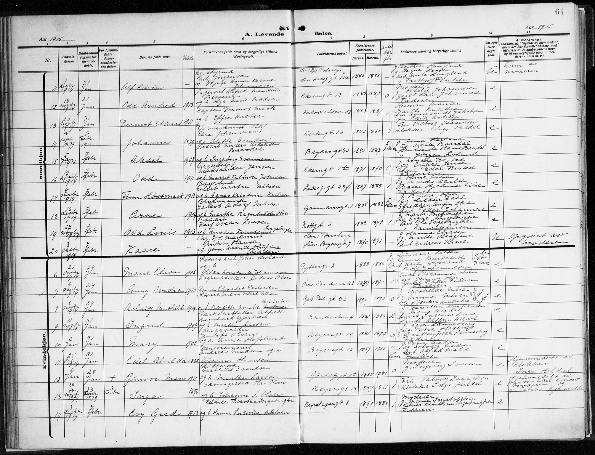 Sandviken Sokneprestembete, SAB/A-77601/H/Ha/L0007: Parish register (official) no. B 4, 1912-1924, p. 64