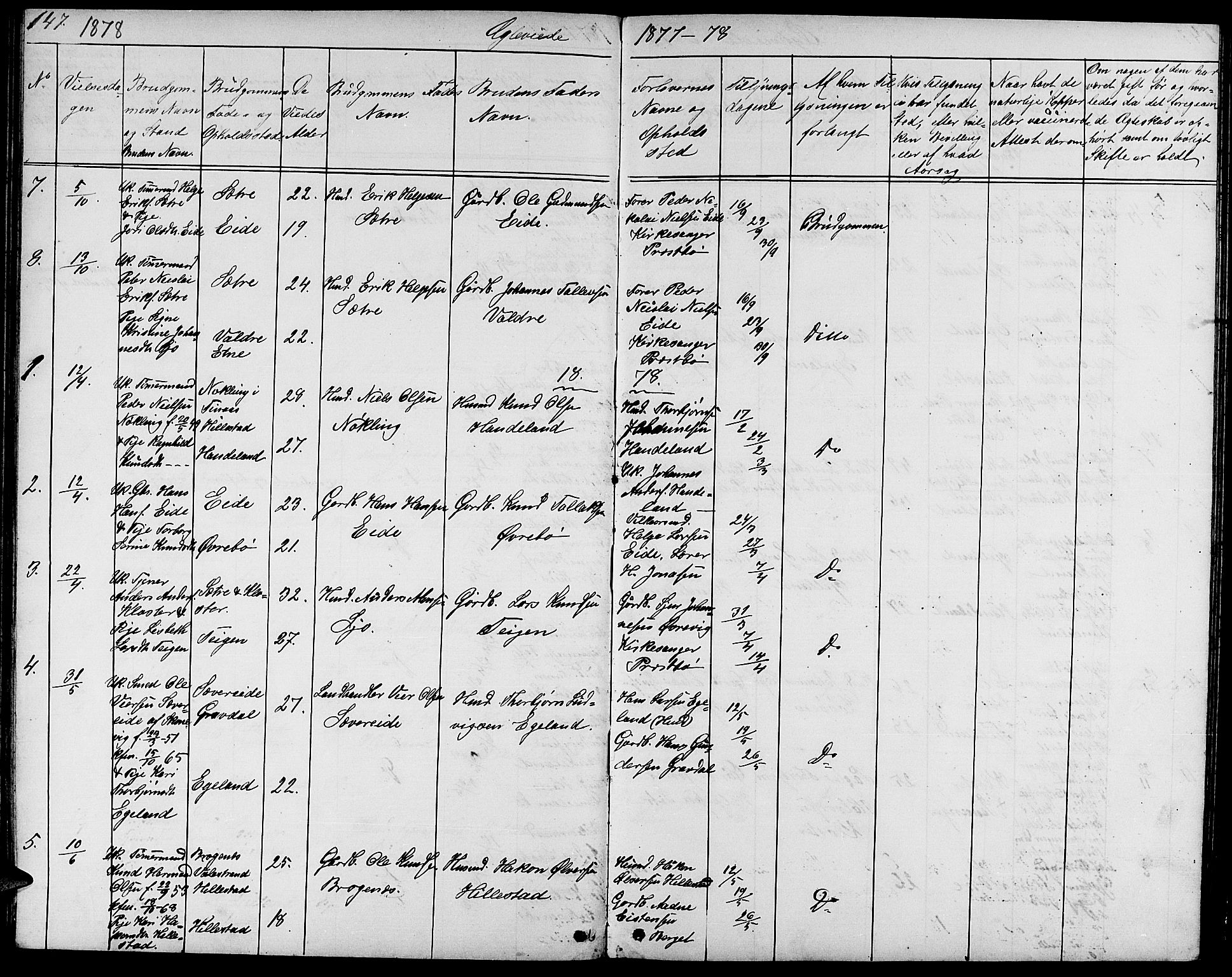 Fjelberg sokneprestembete, SAB/A-75201/H/Hab: Parish register (copy) no. B 3, 1868-1888, p. 147