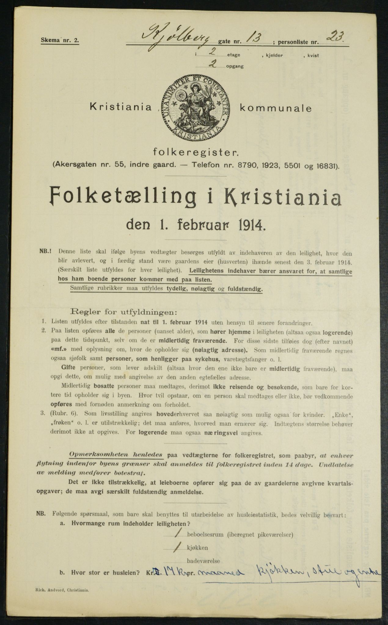 OBA, Municipal Census 1914 for Kristiania, 1914, p. 51493