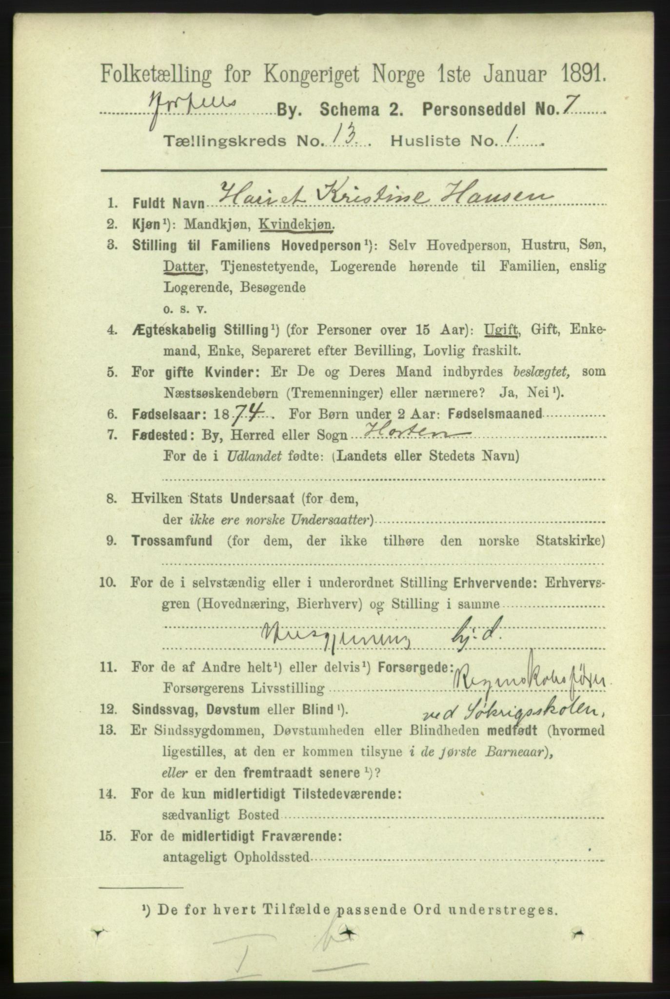 RA, 1891 census for 0703 Horten, 1891, p. 7894