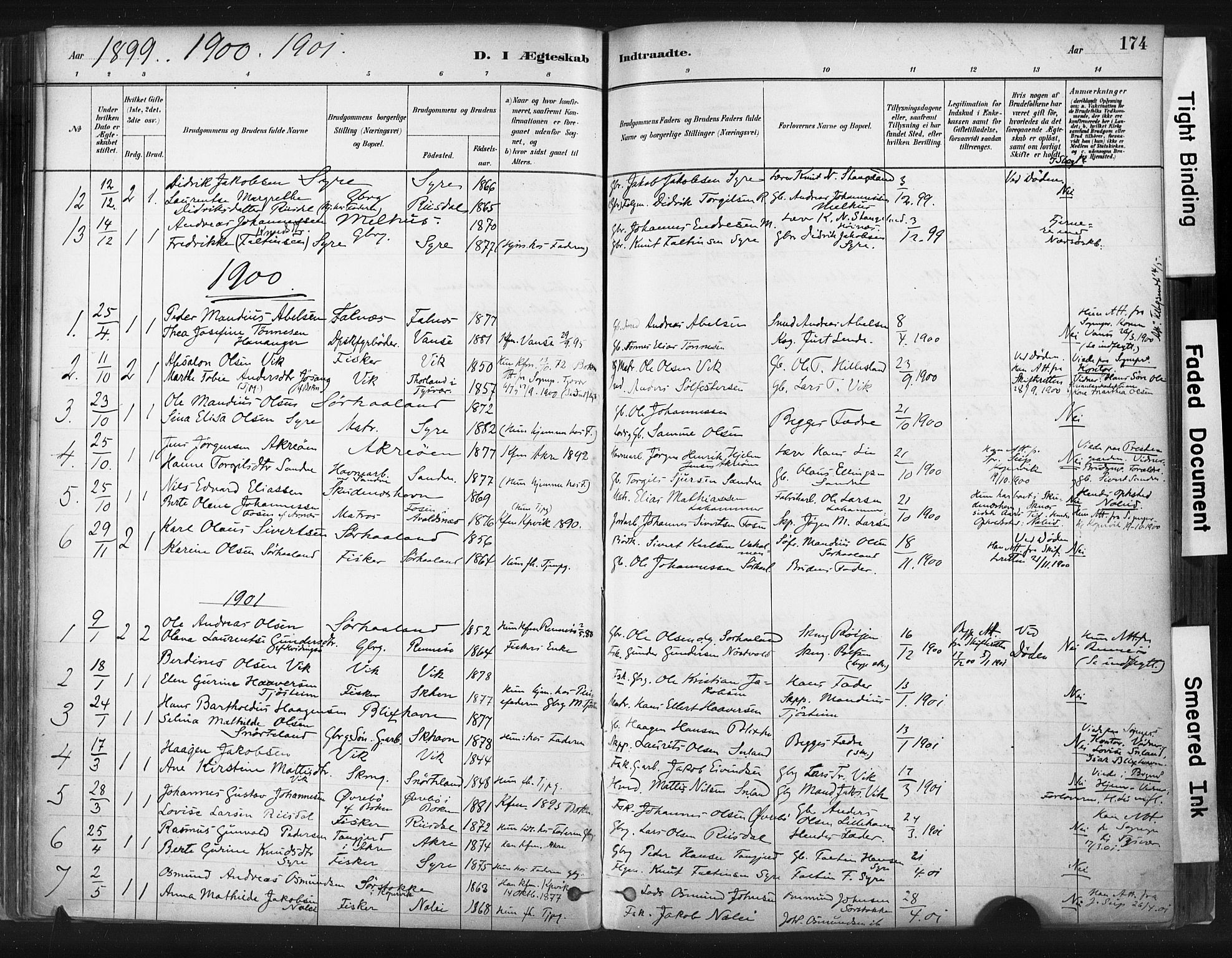 Skudenes sokneprestkontor, SAST/A -101849/H/Ha/Haa/L0009: Parish register (official) no. A 6, 1882-1912, p. 174