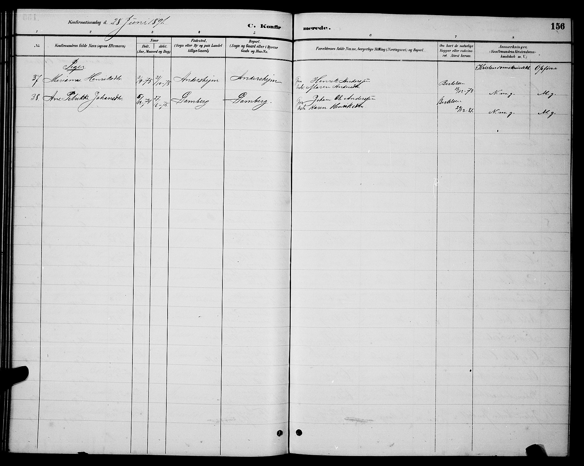 Ministerialprotokoller, klokkerbøker og fødselsregistre - Nordland, AV/SAT-A-1459/863/L0914: Parish register (copy) no. 863C04, 1886-1897, p. 156