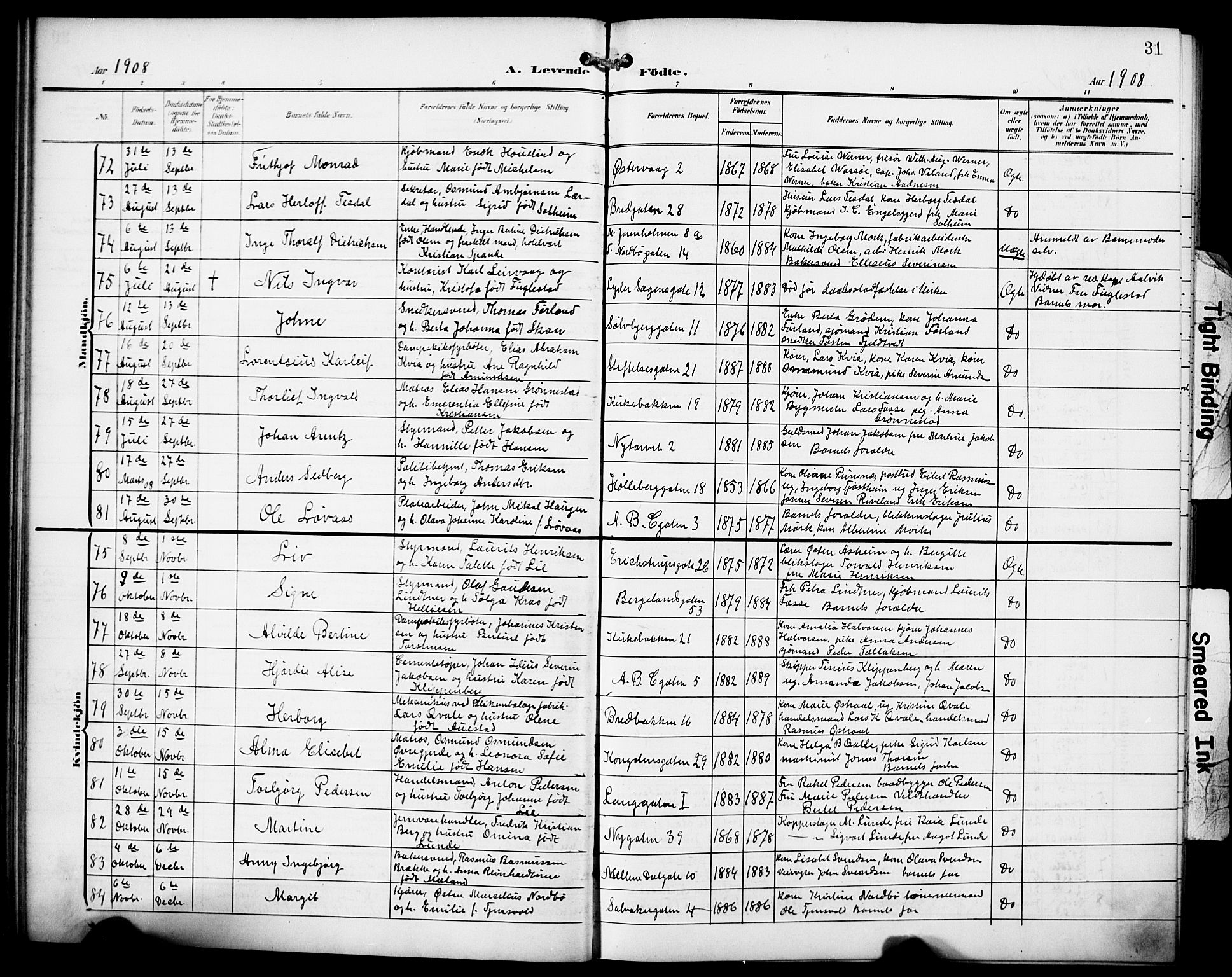 St. Petri sokneprestkontor, SAST/A-101813/001/30/30BB/L0010: Parish register (copy) no. B 10, 1905-1917, p. 31