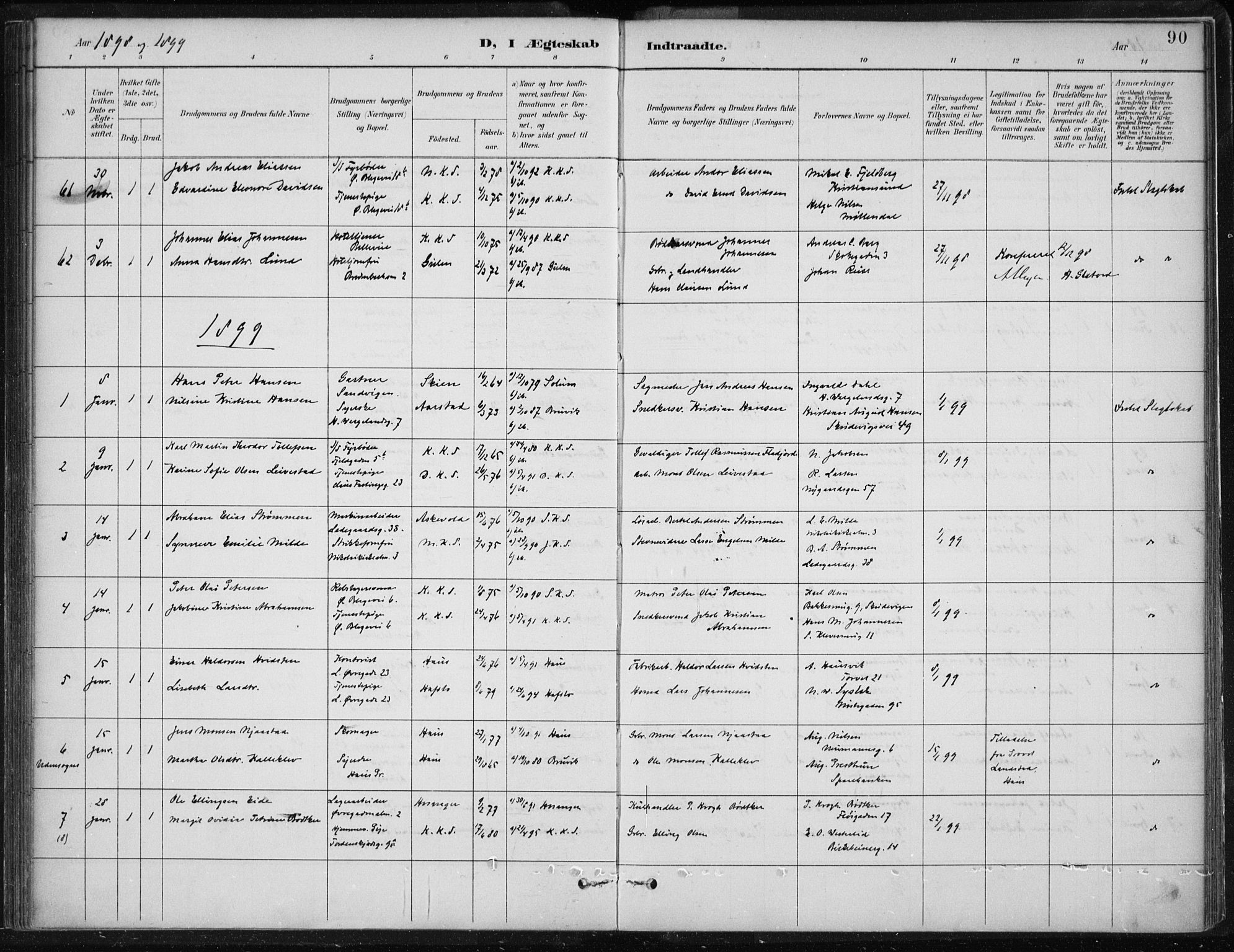 Korskirken sokneprestembete, SAB/A-76101/H/Hab: Parish register (copy) no. D 3, 1887-1906, p. 90