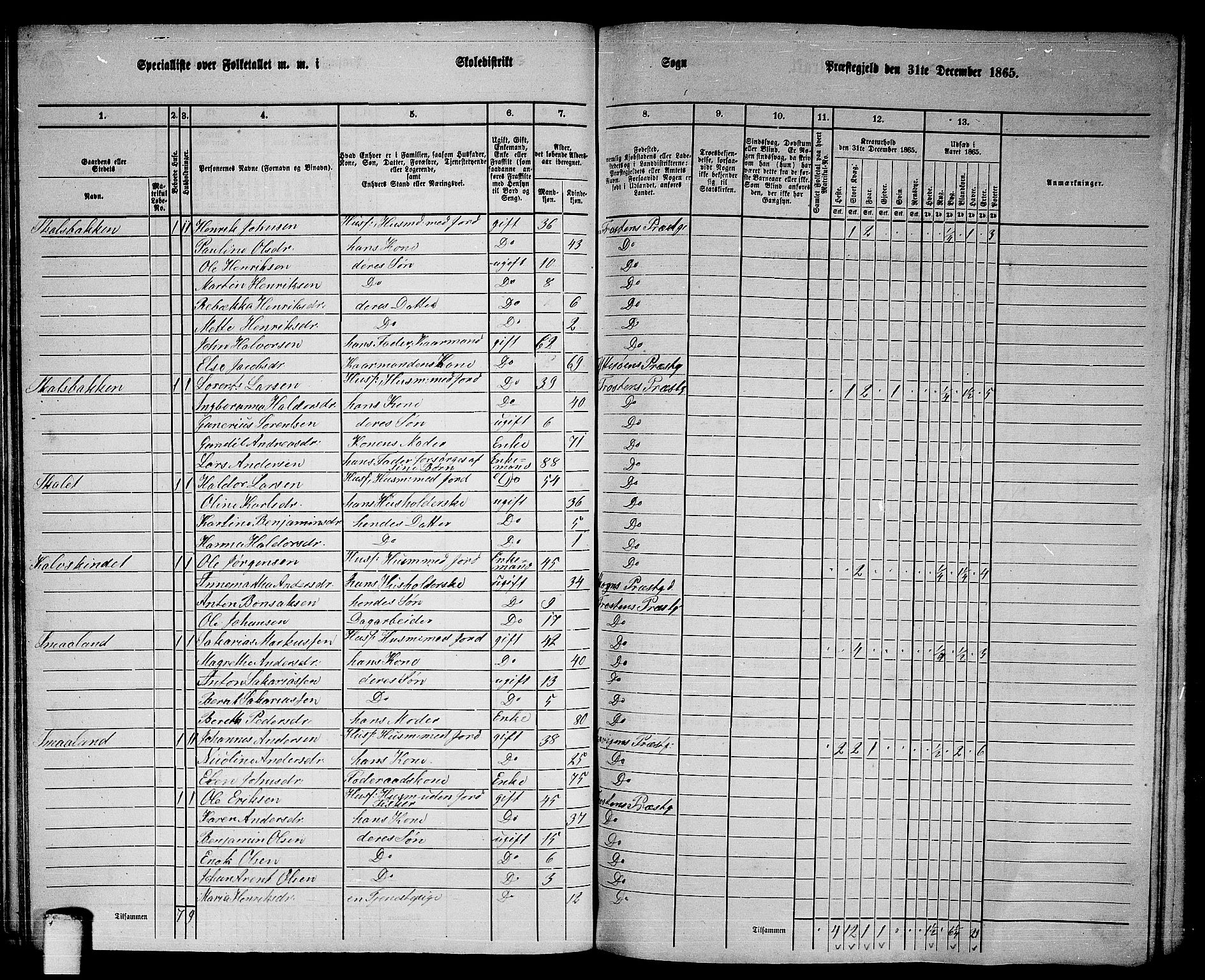 RA, 1865 census for Frosta, 1865, p. 50