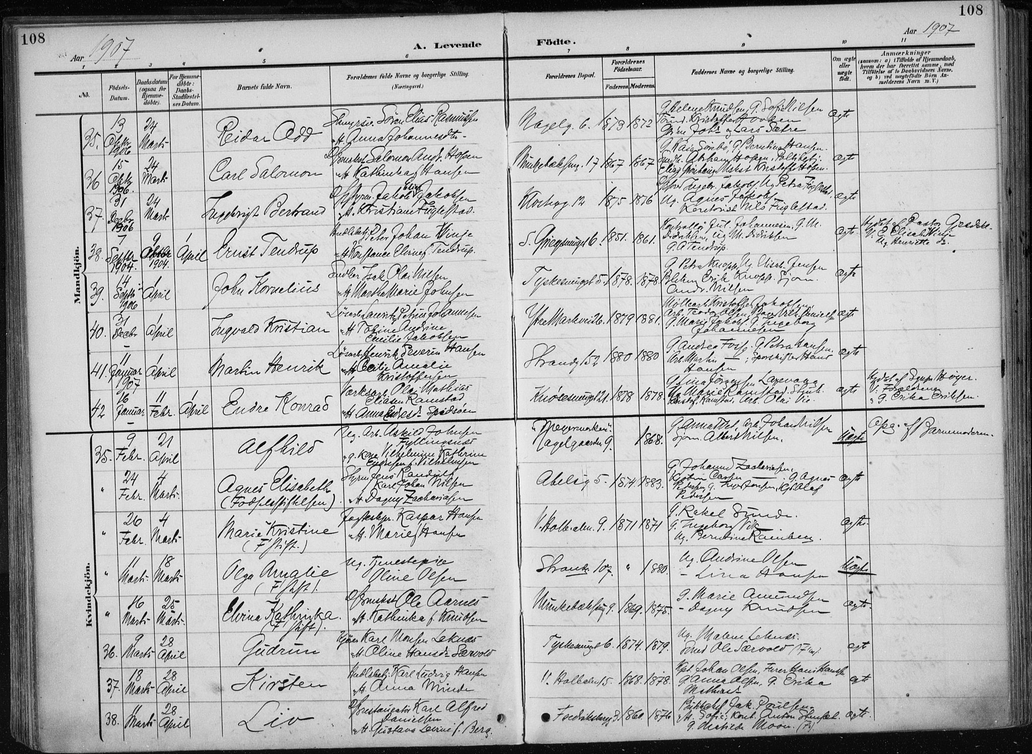 Nykirken Sokneprestembete, AV/SAB-A-77101/H/Haa/L0019: Parish register (official) no. B 7, 1904-1916, p. 108