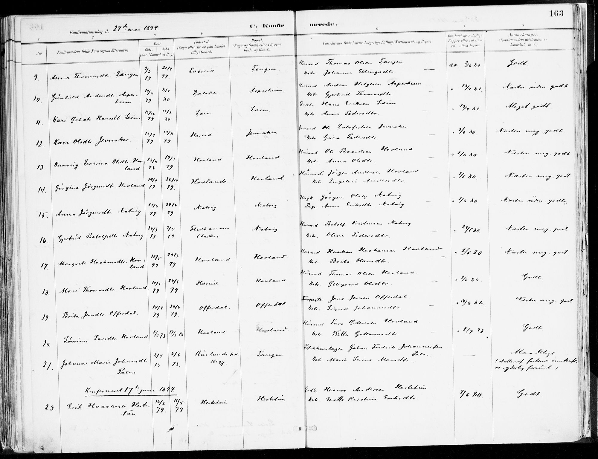 Årdal sokneprestembete, AV/SAB-A-81701: Parish register (official) no. A 5, 1887-1917, p. 163