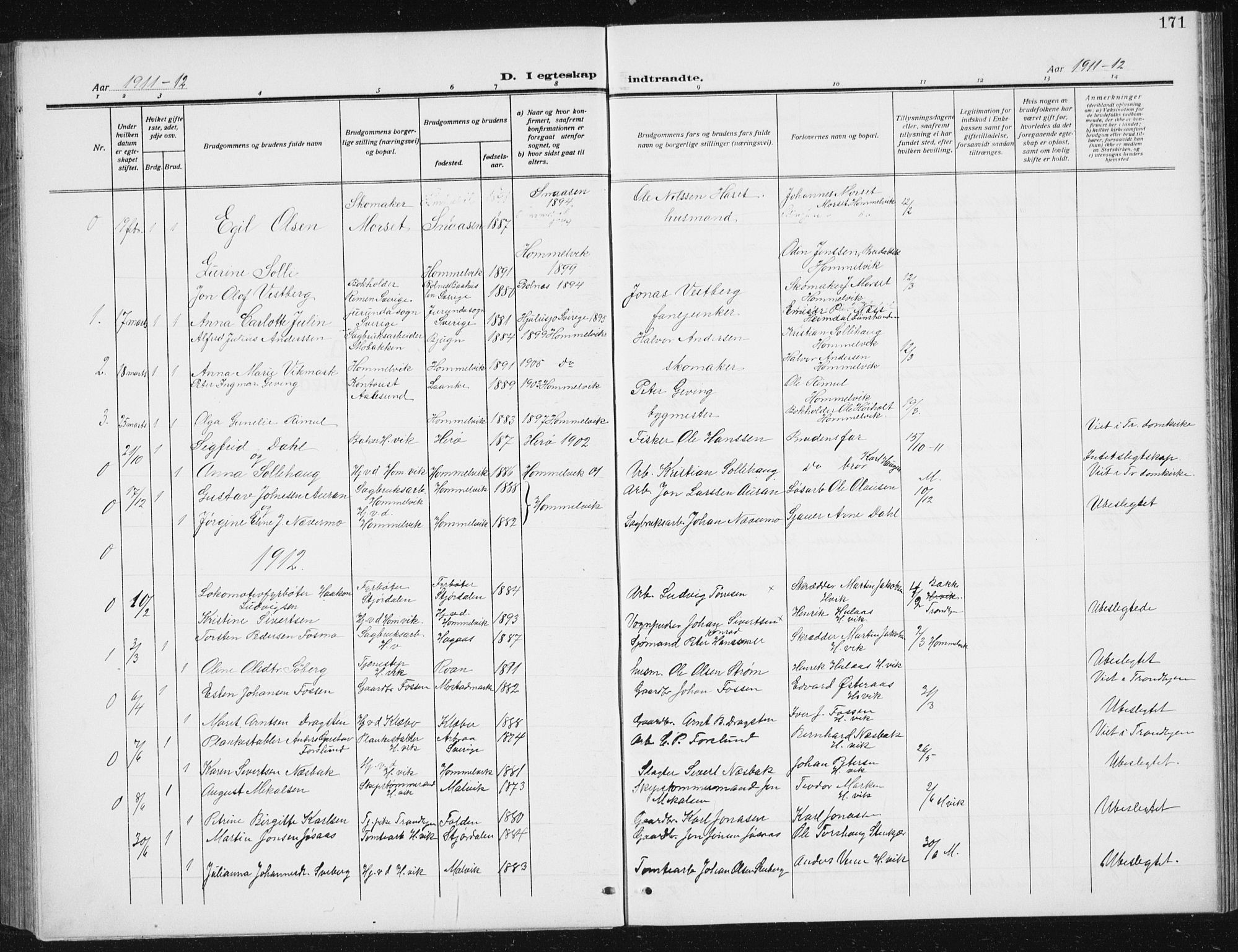 Ministerialprotokoller, klokkerbøker og fødselsregistre - Sør-Trøndelag, SAT/A-1456/617/L0431: Parish register (copy) no. 617C02, 1910-1936, p. 171
