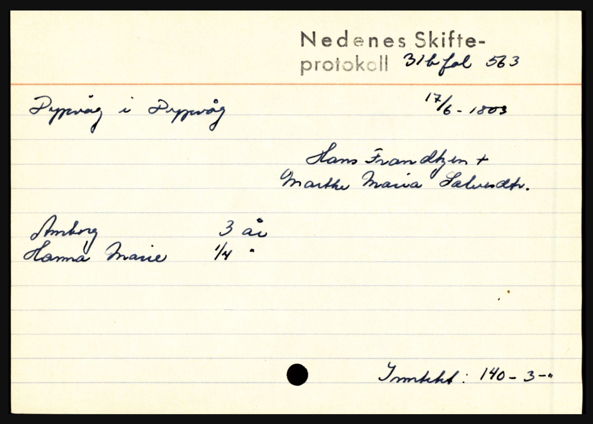 Nedenes sorenskriveri før 1824, SAK/1221-0007/H, p. 5495