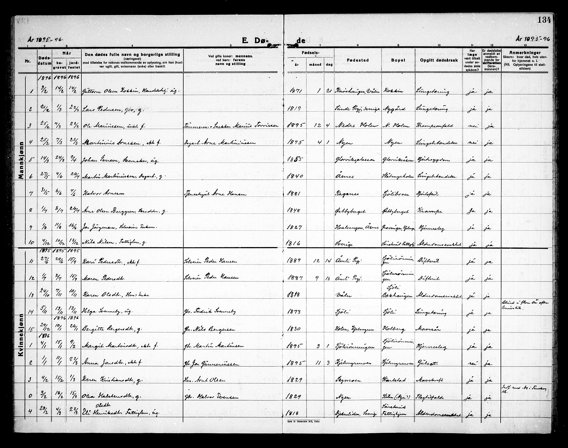 Åsnes prestekontor, SAH/PREST-042/H/Ha/Haa/L0000D: Parish register (official) no. 0B, 1890-1929, p. 134