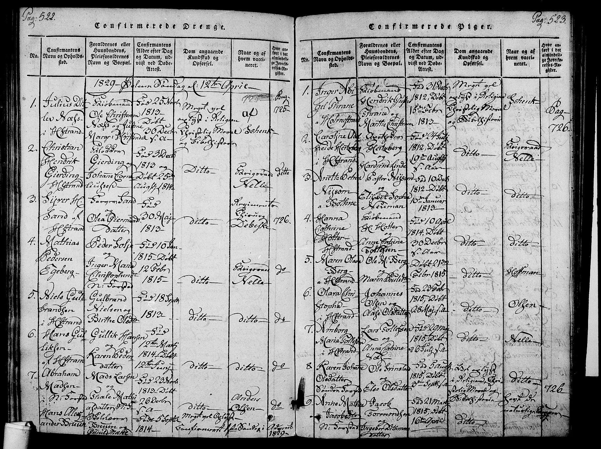 Holmestrand kirkebøker, AV/SAKO-A-346/F/Fa/L0001: Parish register (official) no. 1, 1814-1840, p. 522-523