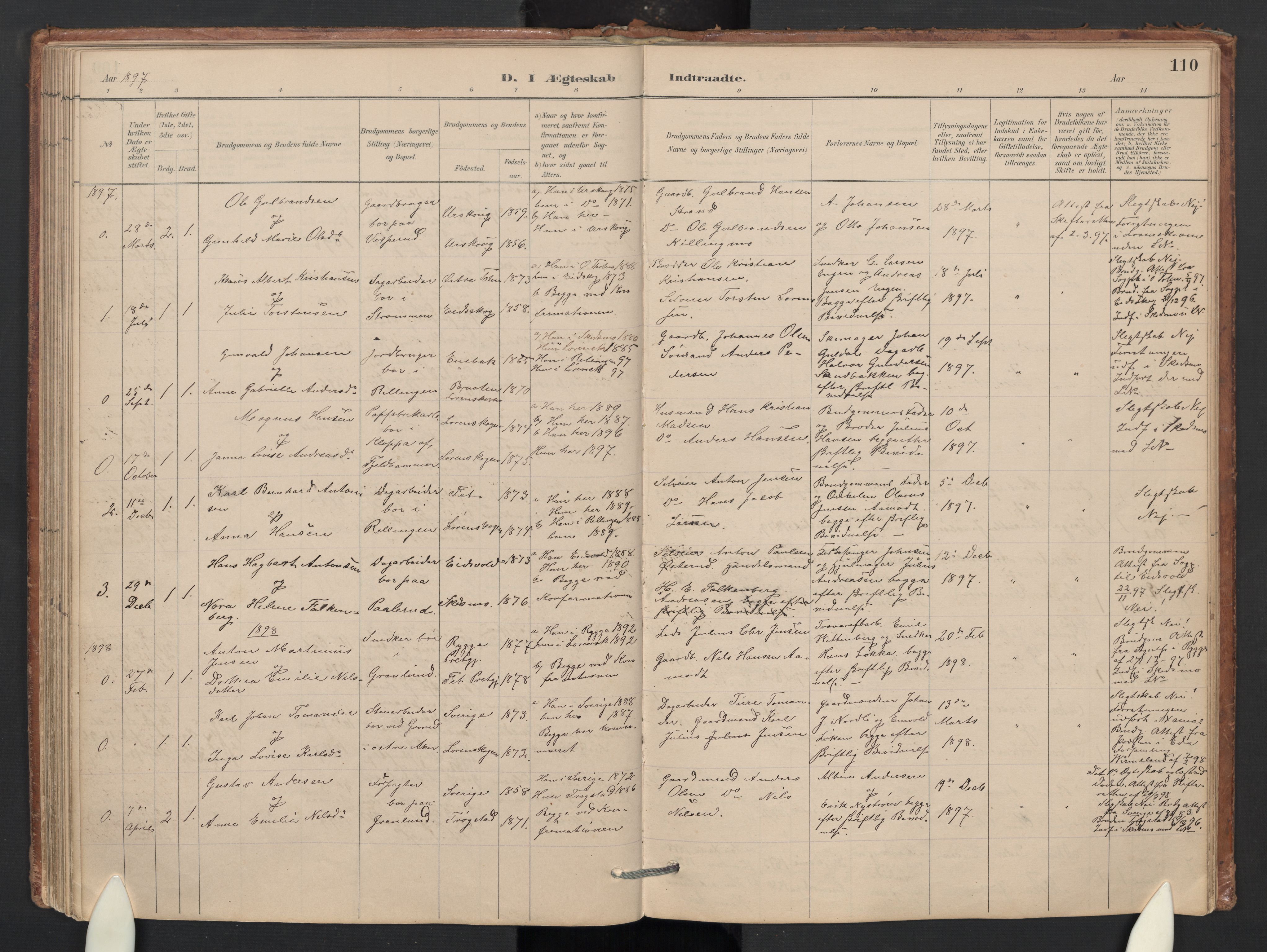 Skedsmo prestekontor Kirkebøker, SAO/A-10033a/G/Gb/L0001: Parish register (copy) no. II 1, 1883-1903, p. 110