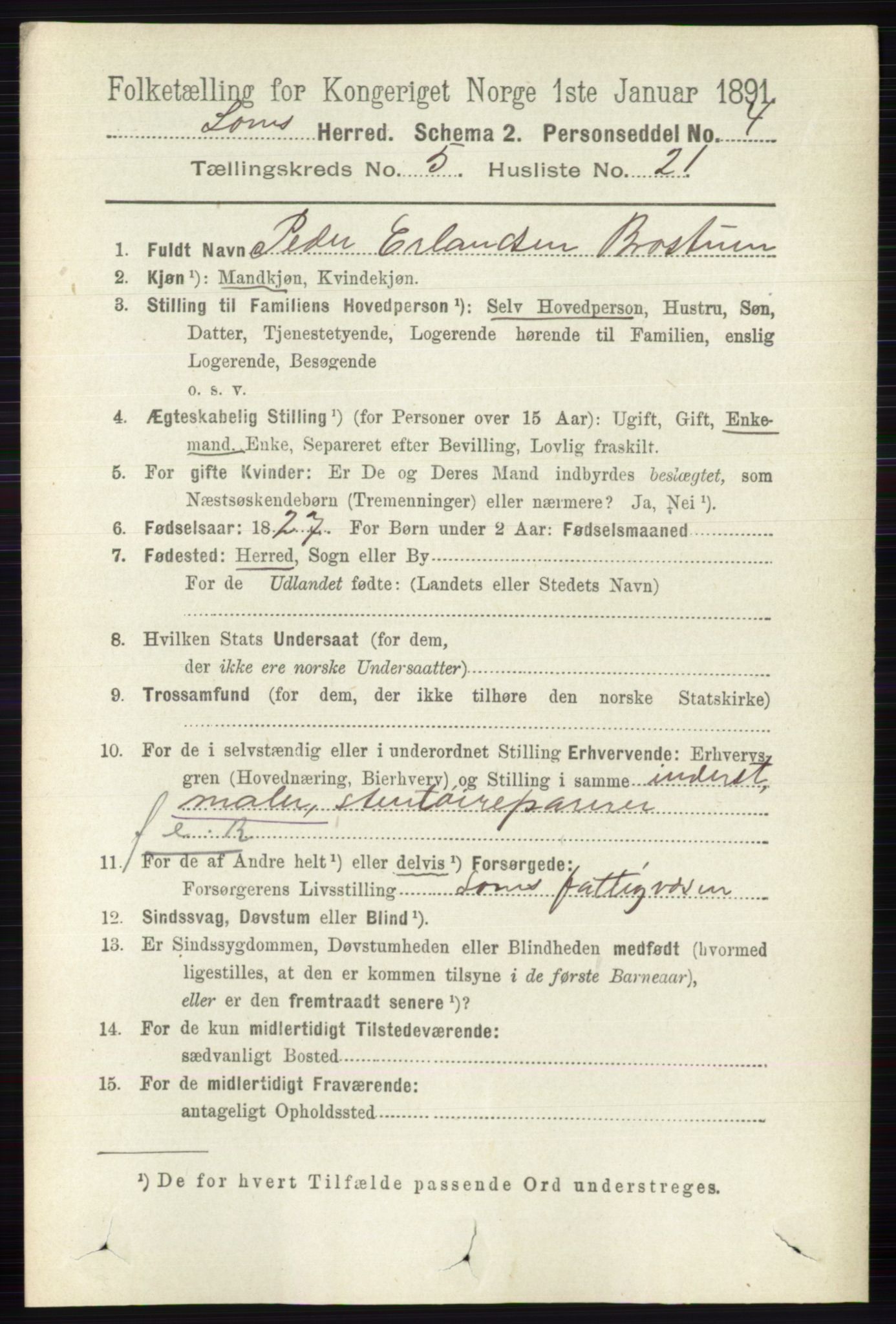 RA, 1891 census for 0514 Lom, 1891, p. 1968