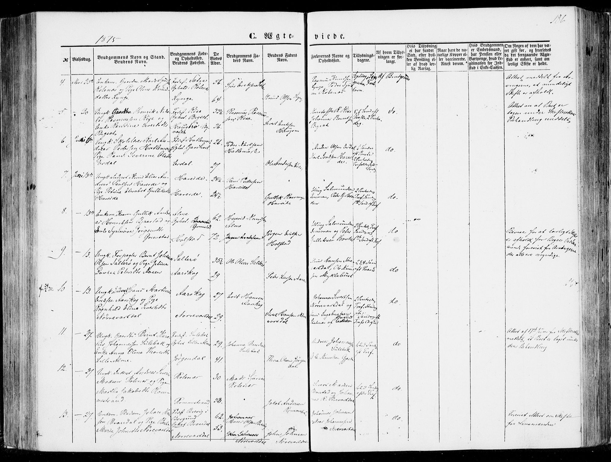 Ministerialprotokoller, klokkerbøker og fødselsregistre - Møre og Romsdal, SAT/A-1454/510/L0121: Parish register (official) no. 510A01, 1848-1877, p. 186