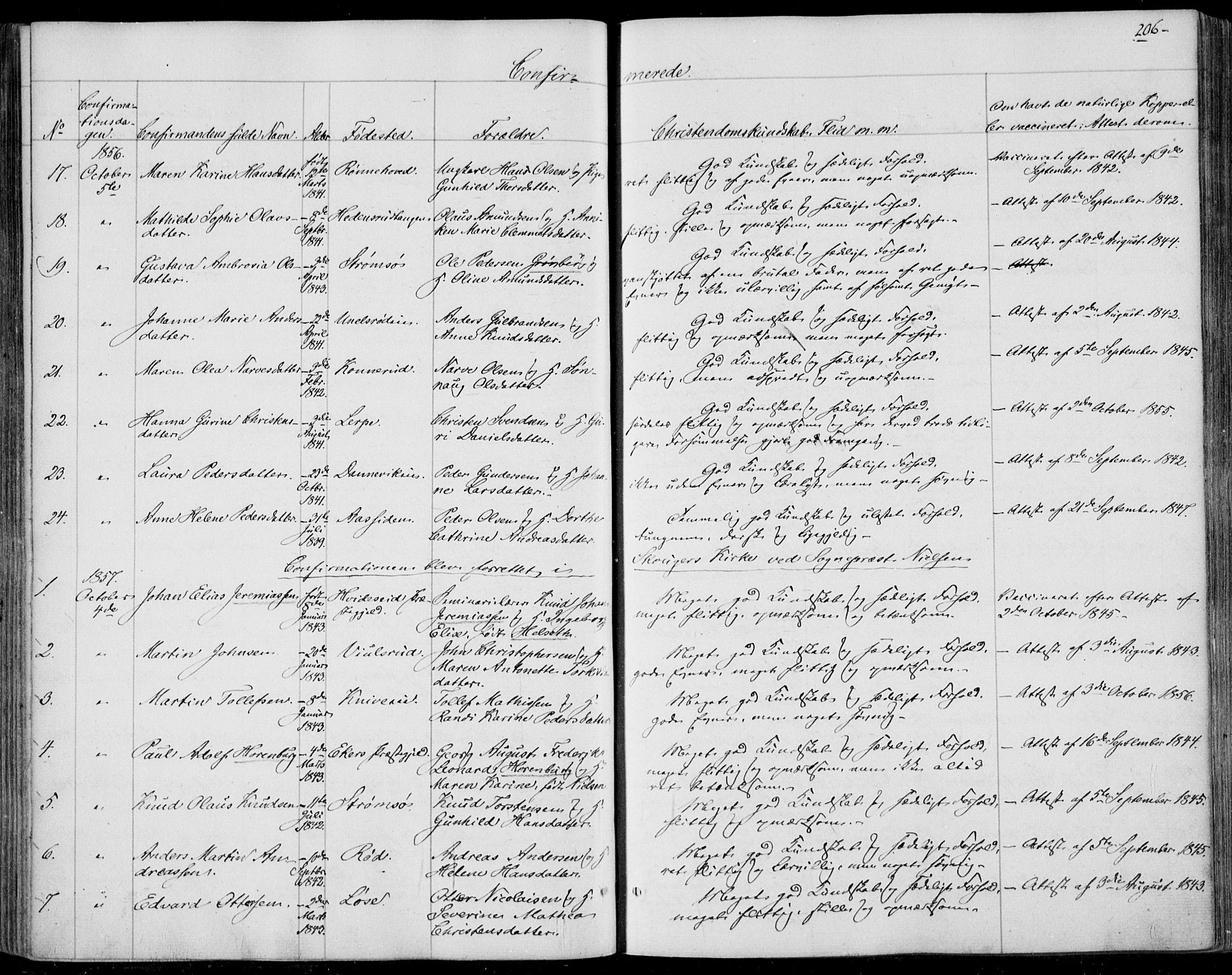 Skoger kirkebøker, SAKO/A-59/F/Fa/L0003: Parish register (official) no. I 3, 1842-1861, p. 206