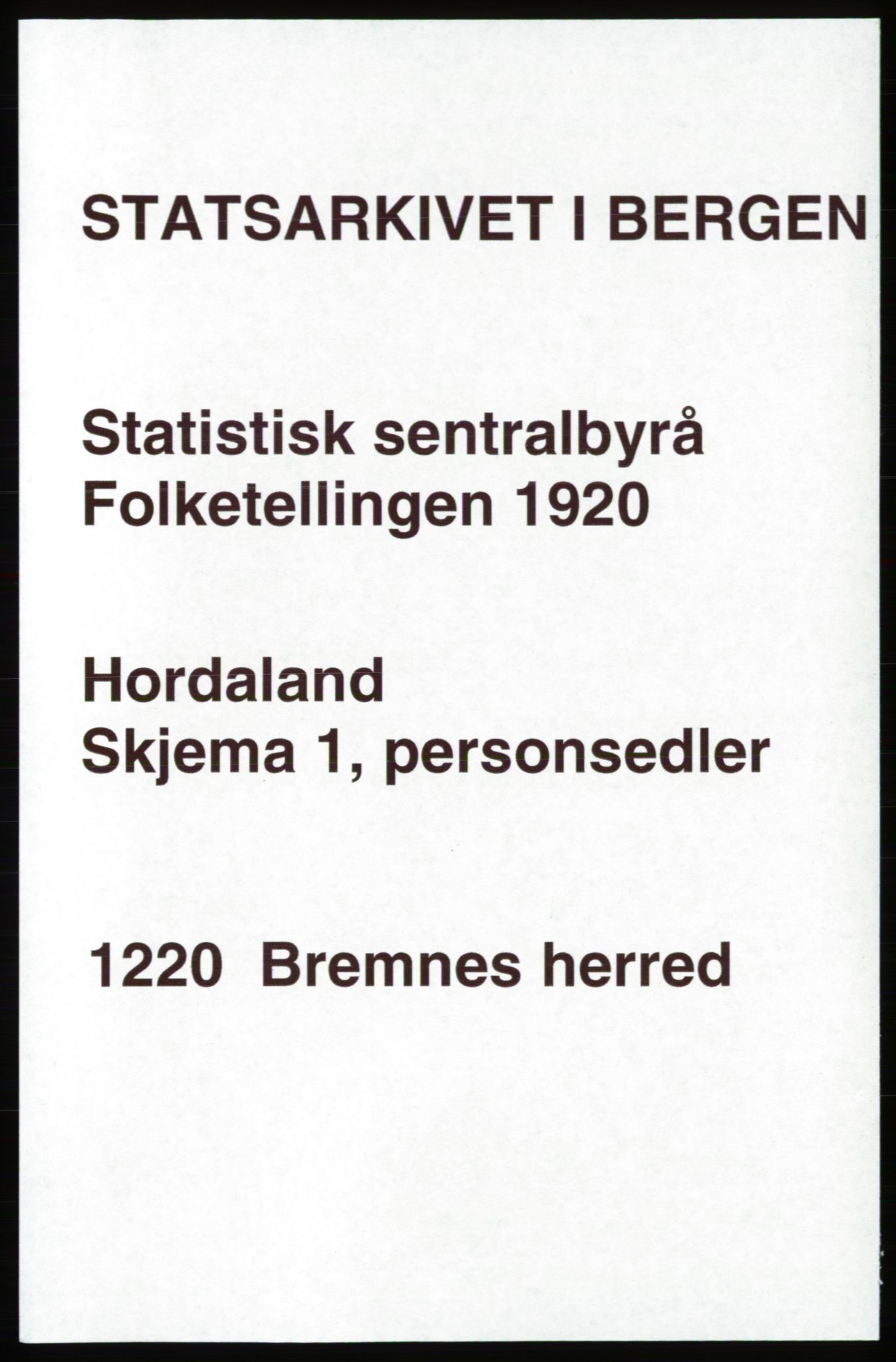 SAB, 1920 census for Bremnes, 1920, p. 1090