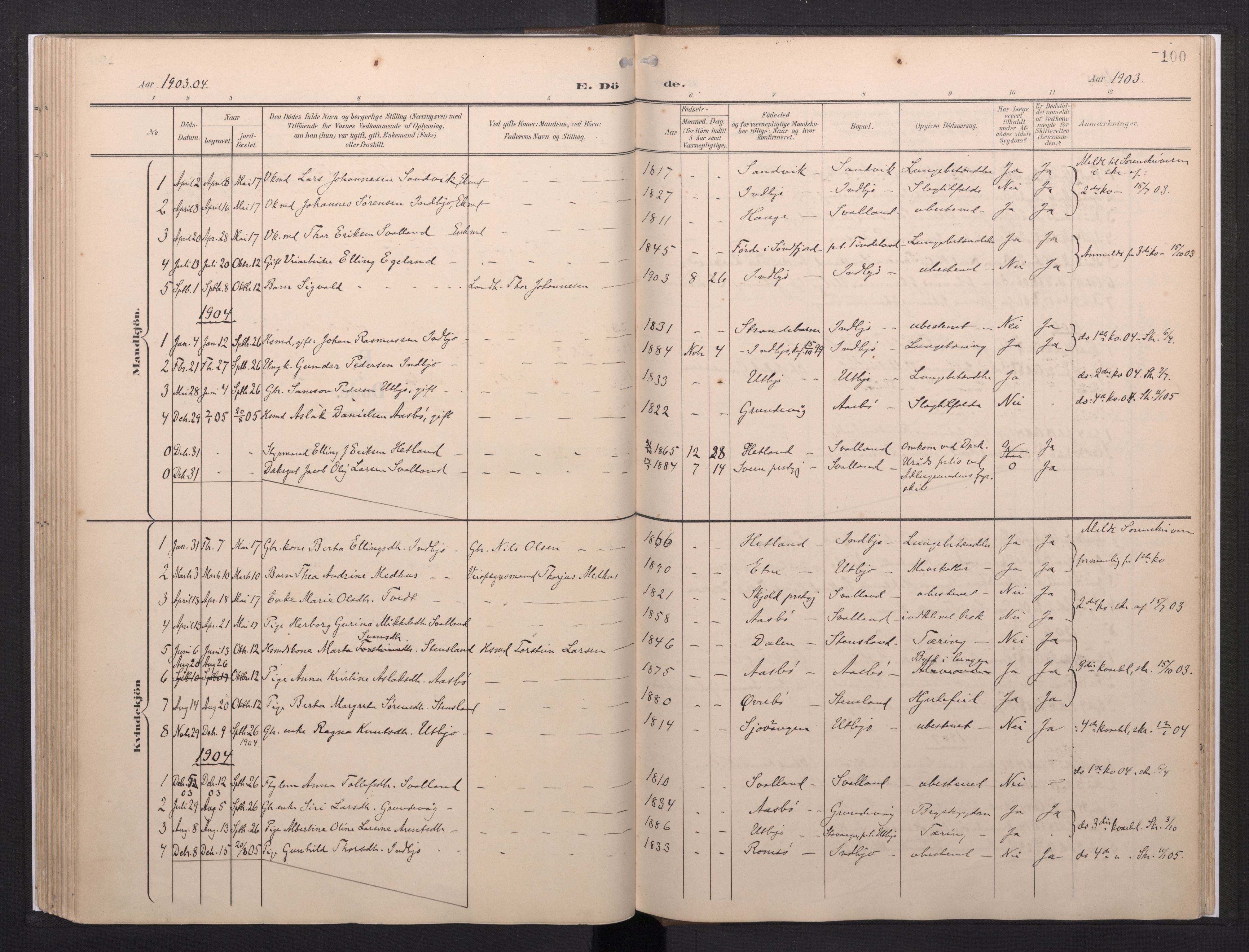 Fjelberg sokneprestembete, AV/SAB-A-75201/H/Haa: Parish register (official) no. E 1, 1903-1948, p. 100