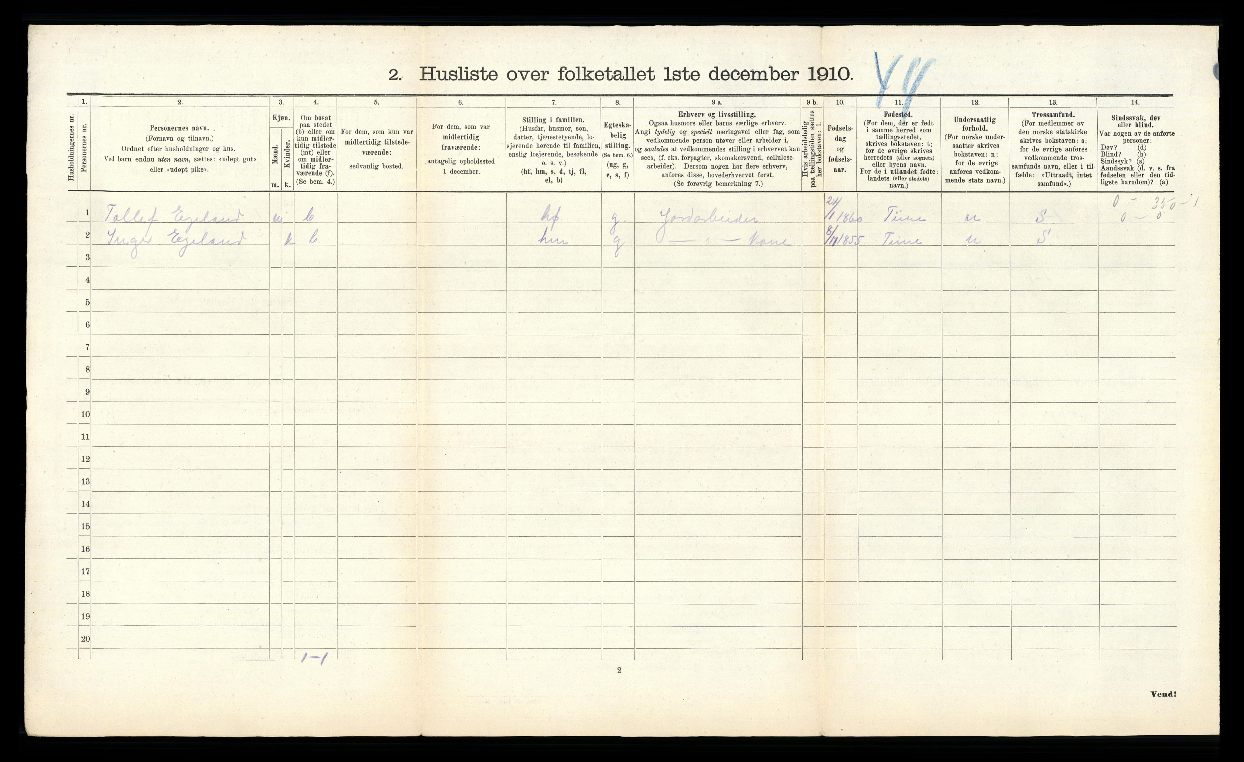 RA, 1910 census for Klepp, 1910, p. 38