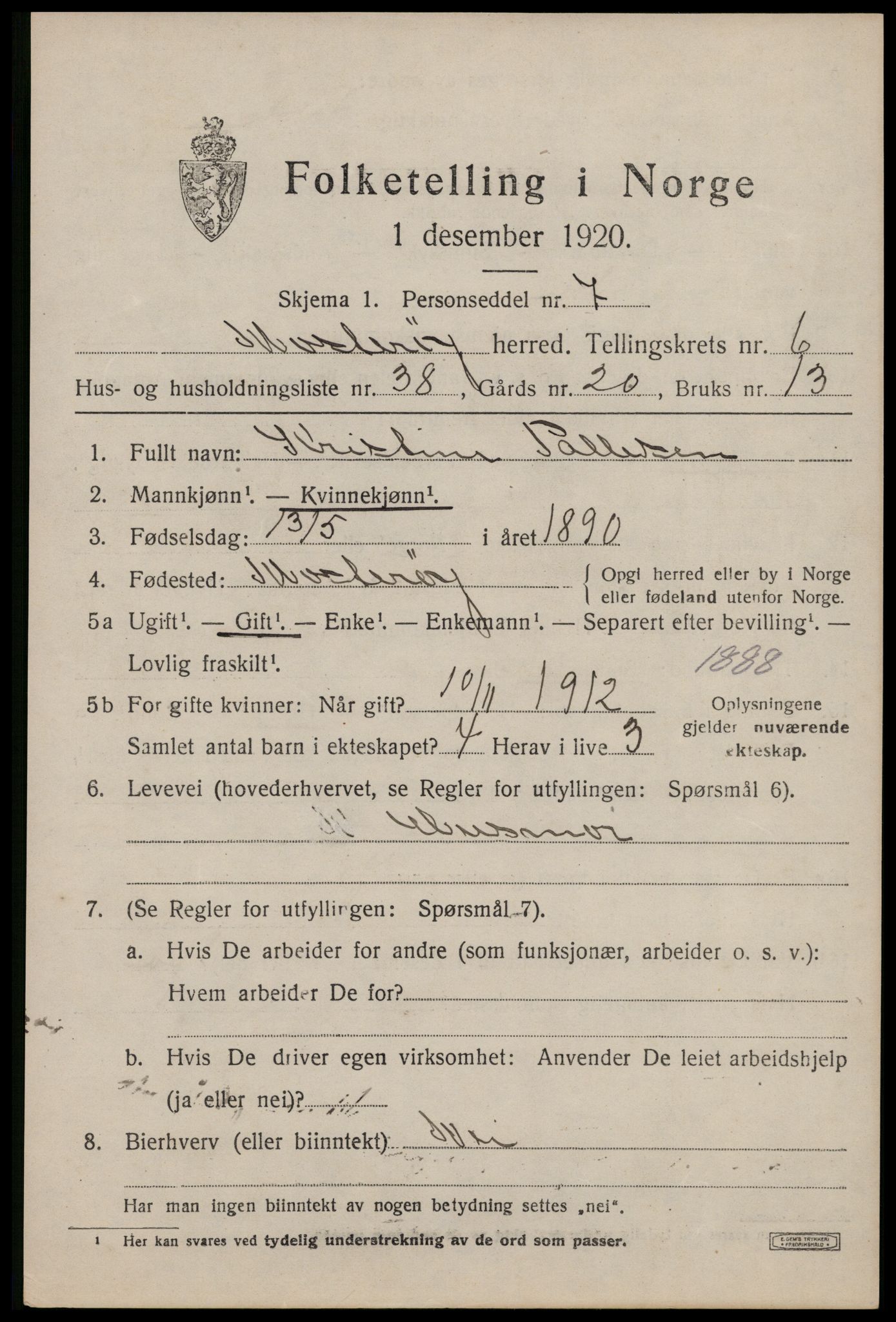 SAST, 1920 census for Mosterøy, 1920, p. 3118