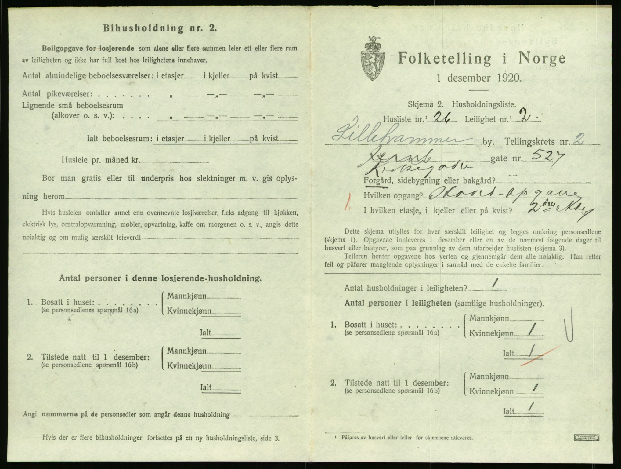 SAH, 1920 census for Lillehammer, 1920, p. 1606