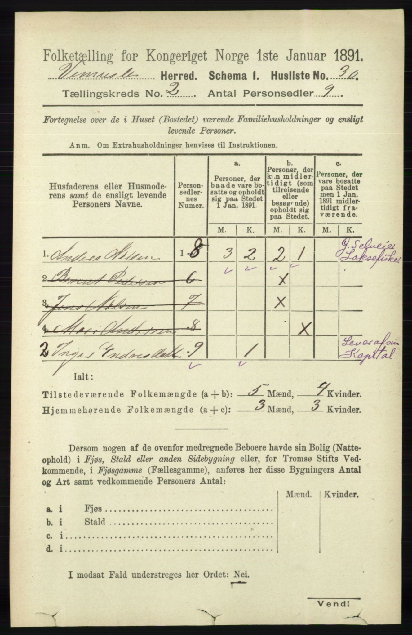 RA, 1891 census for 1014 Vennesla, 1891, p. 397