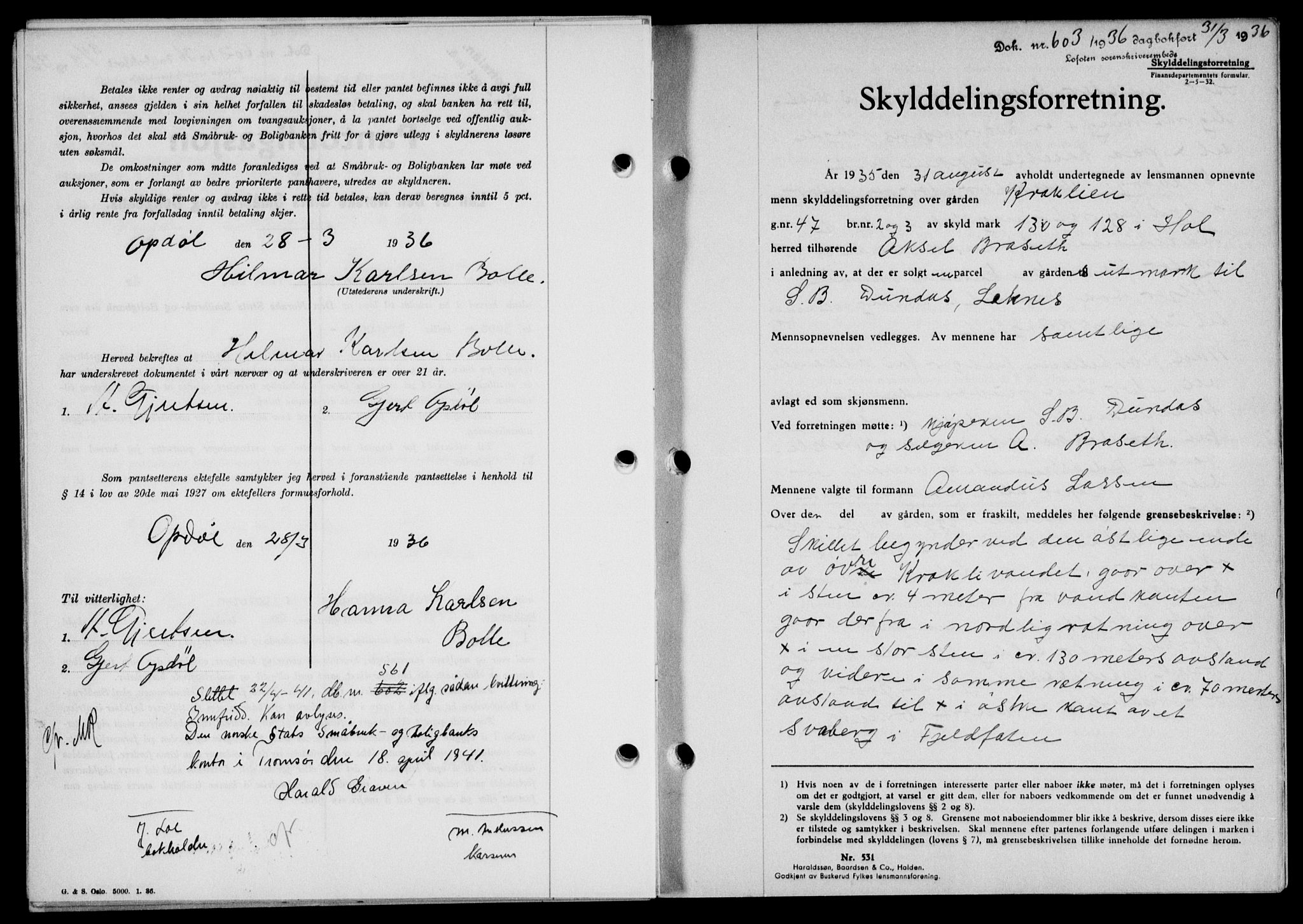 Lofoten sorenskriveri, SAT/A-0017/1/2/2C/L0033b: Mortgage book no. 33b, 1936-1936, Diary no: : 603/1936