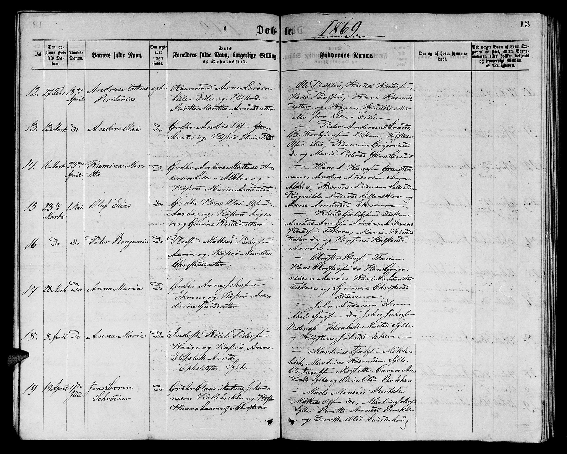 Ministerialprotokoller, klokkerbøker og fødselsregistre - Møre og Romsdal, SAT/A-1454/501/L0016: Parish register (copy) no. 501C02, 1868-1884, p. 13
