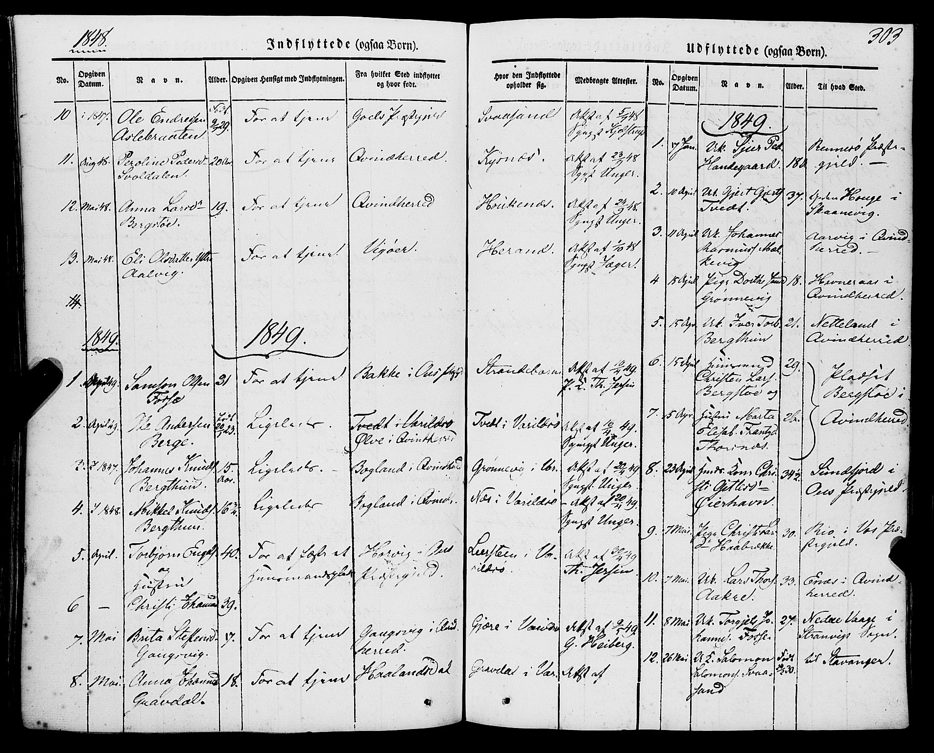 Strandebarm sokneprestembete, AV/SAB-A-78401/H/Haa: Parish register (official) no. A 7, 1844-1872, p. 303