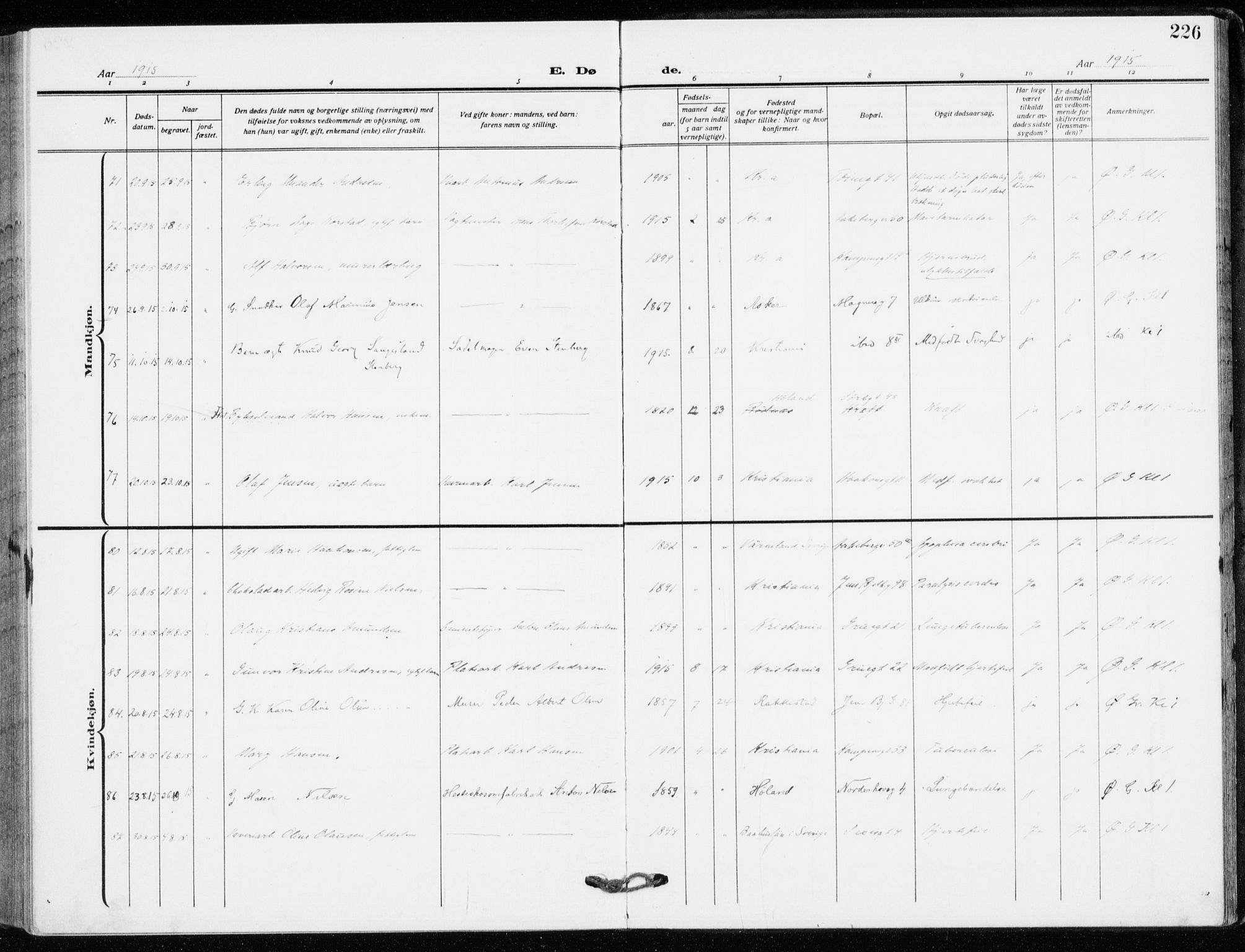 Kampen prestekontor Kirkebøker, SAO/A-10853/F/Fa/L0013: Parish register (official) no. I 13, 1917-1922, p. 226