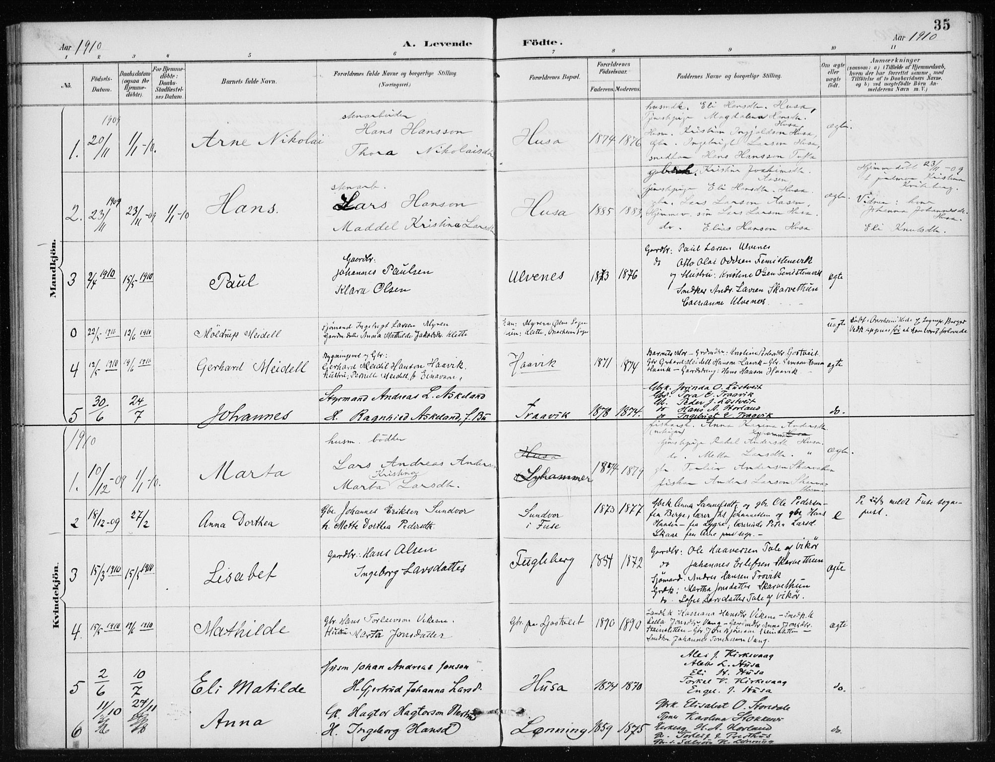 Kvinnherad sokneprestembete, SAB/A-76401/H/Haa: Parish register (official) no. E 1, 1887-1912, p. 35