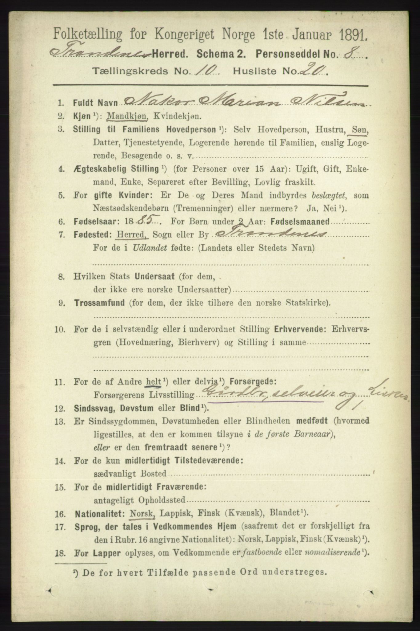 RA, 1891 census for 1914 Trondenes, 1891, p. 7636