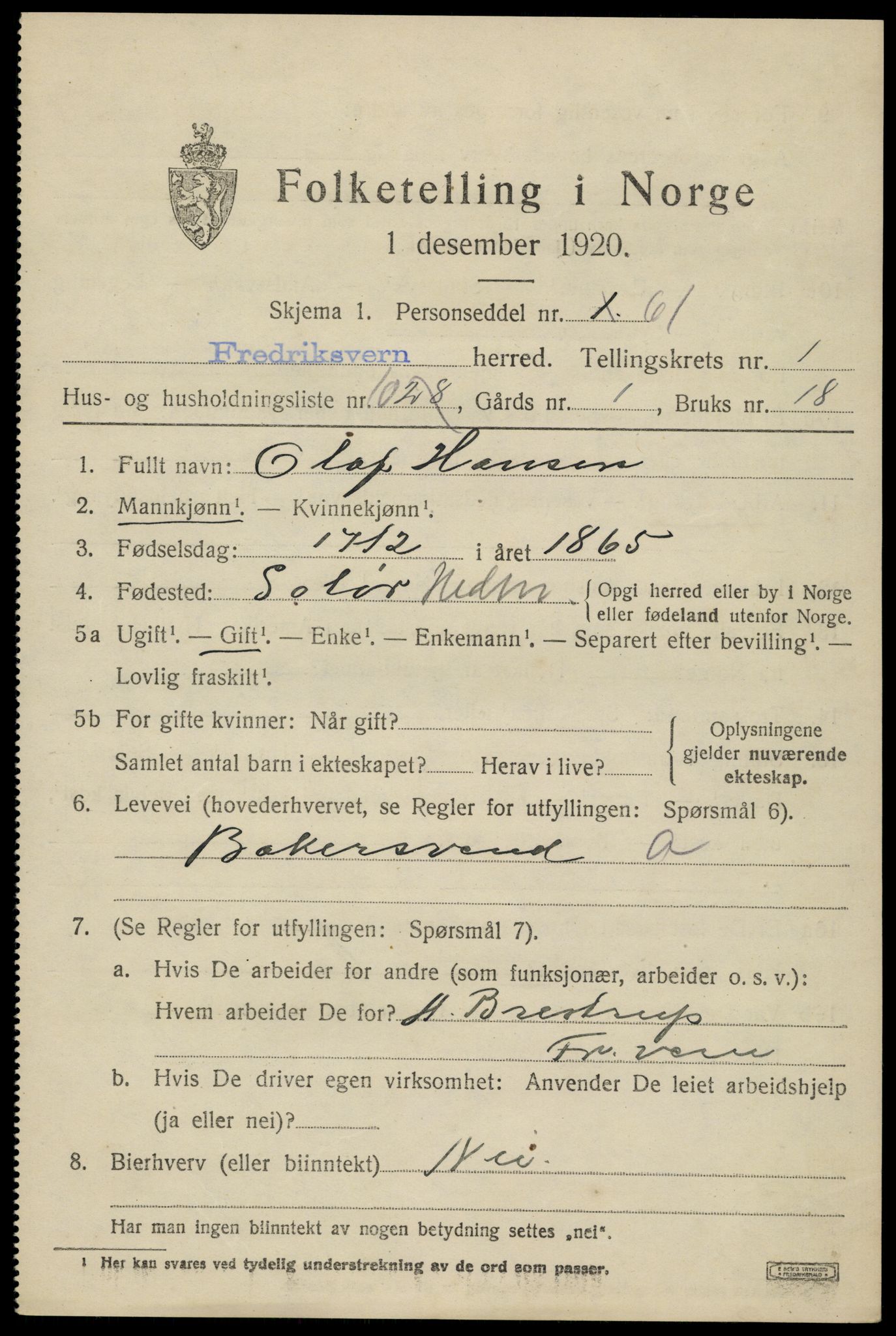 SAKO, 1920 census for Fredriksvern, 1920, p. 571