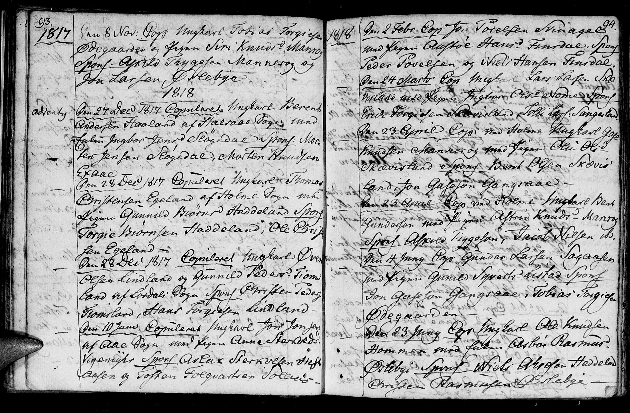 Holum sokneprestkontor, SAK/1111-0022/F/Fa/Fac/L0001: Parish register (official) no. A 1, 1773-1820, p. 93-94