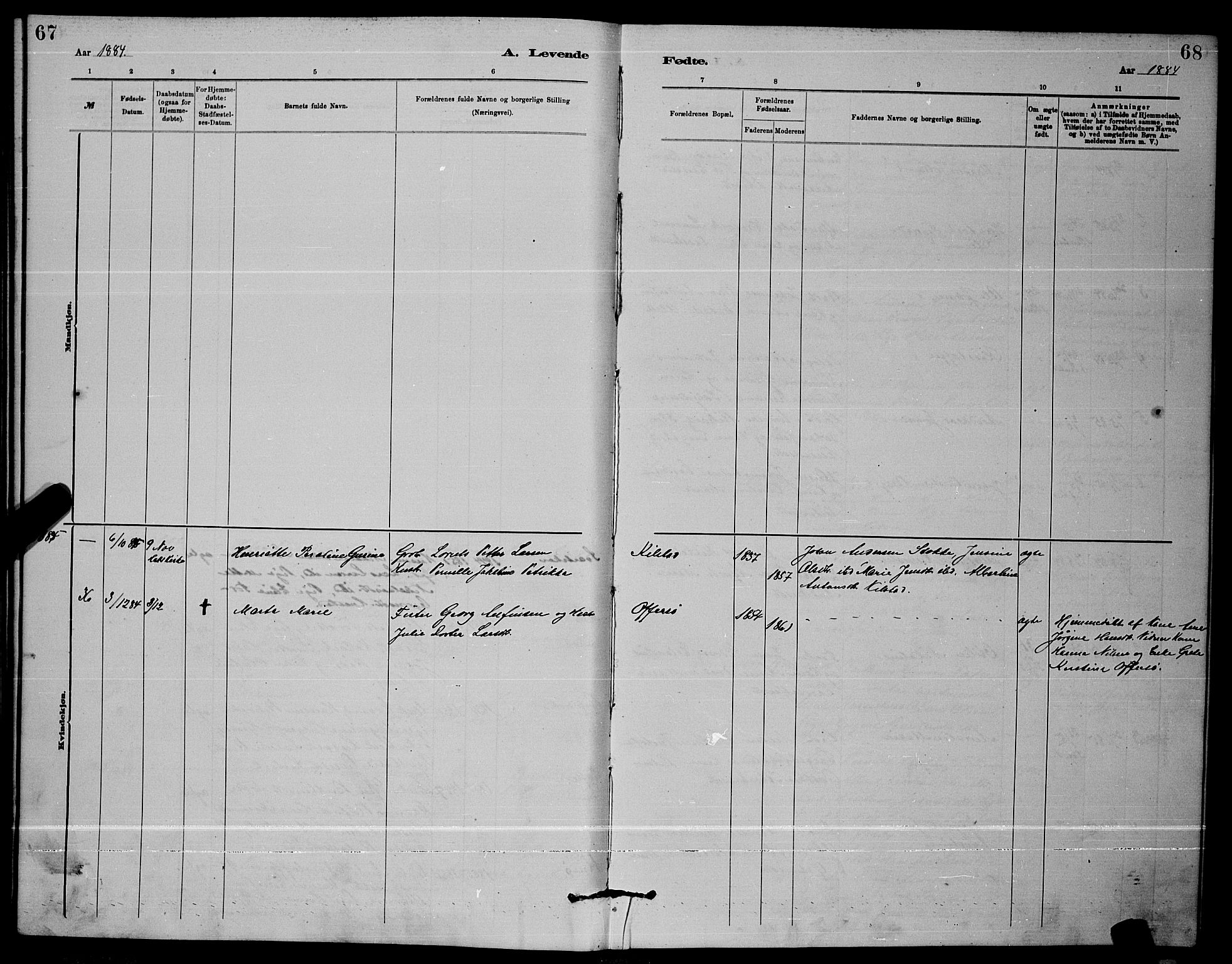 Ministerialprotokoller, klokkerbøker og fødselsregistre - Nordland, AV/SAT-A-1459/872/L1047: Parish register (copy) no. 872C03, 1880-1897, p. 67-68