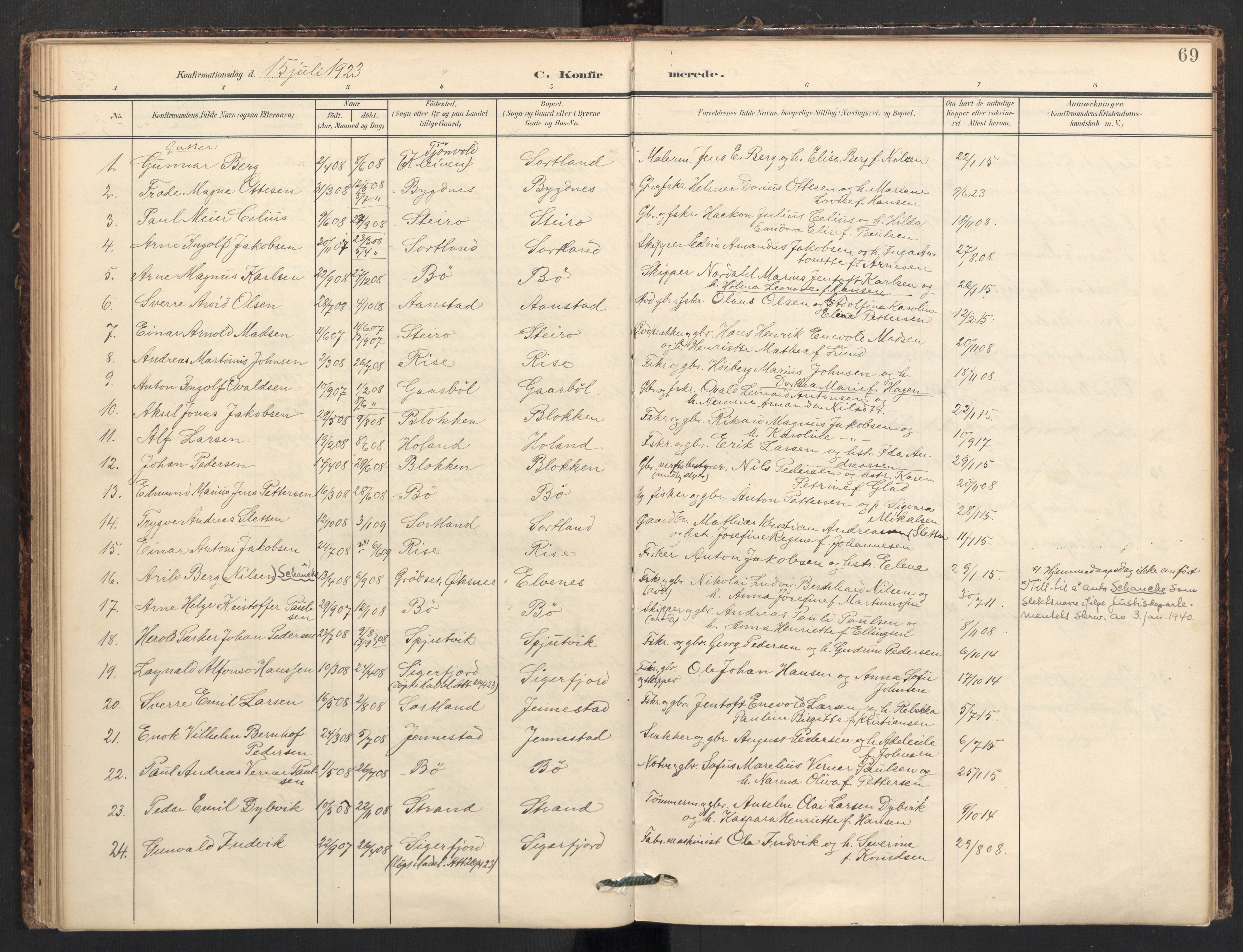 Ministerialprotokoller, klokkerbøker og fødselsregistre - Nordland, AV/SAT-A-1459/895/L1375: Parish register (official) no. 895A10, 1907-1938, p. 69