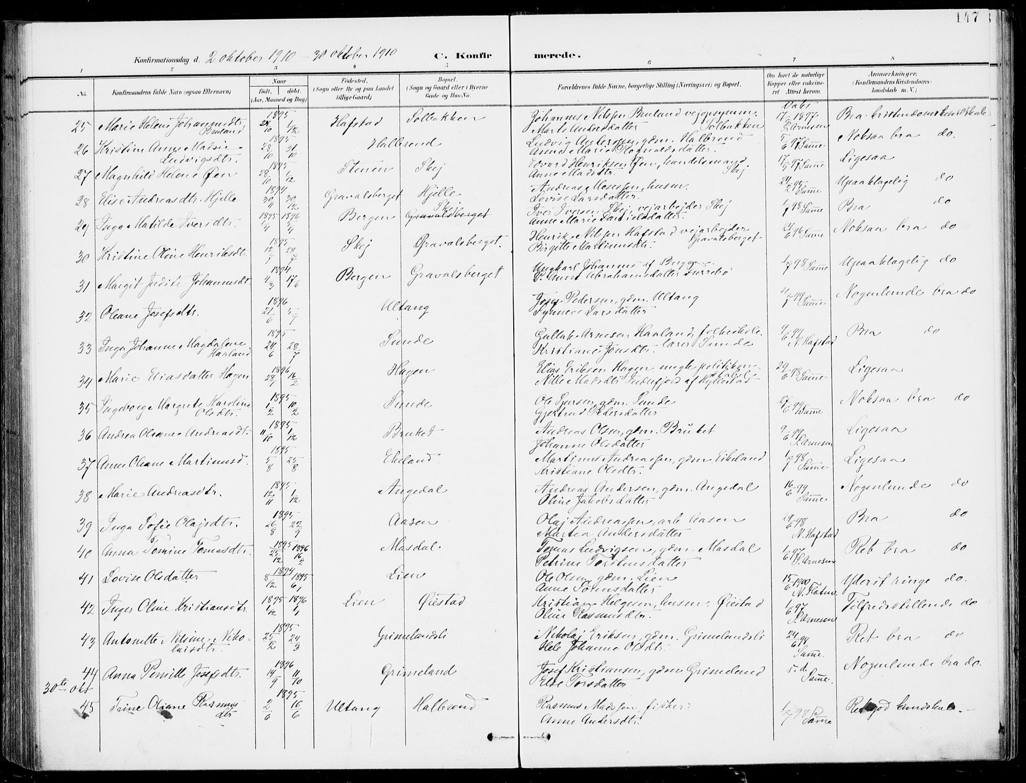 Førde sokneprestembete, SAB/A-79901/H/Haa/Haab/L0002: Parish register (official) no. B  2, 1899-1920, p. 147