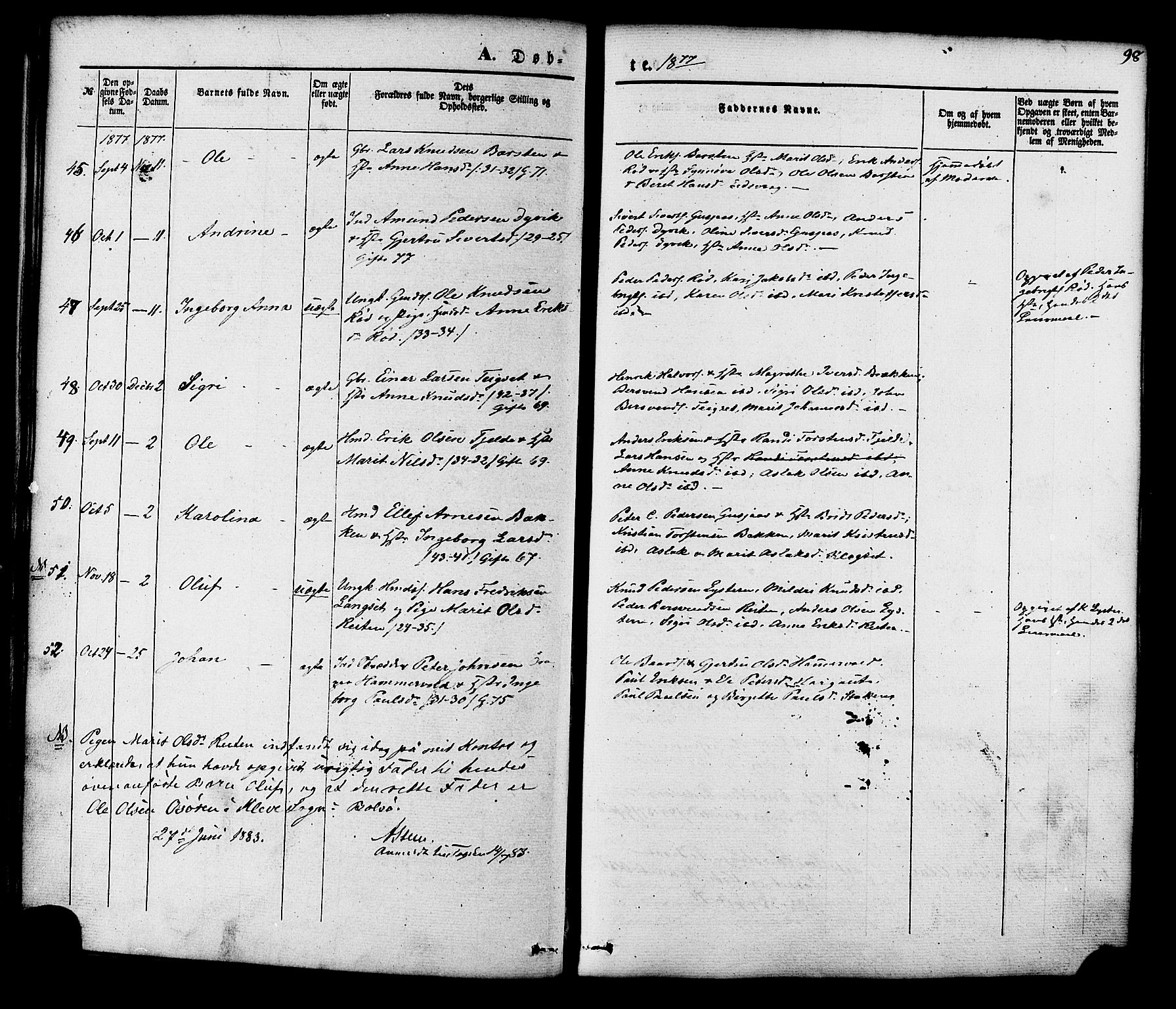 Ministerialprotokoller, klokkerbøker og fødselsregistre - Møre og Romsdal, AV/SAT-A-1454/551/L0625: Parish register (official) no. 551A05, 1846-1879, p. 98