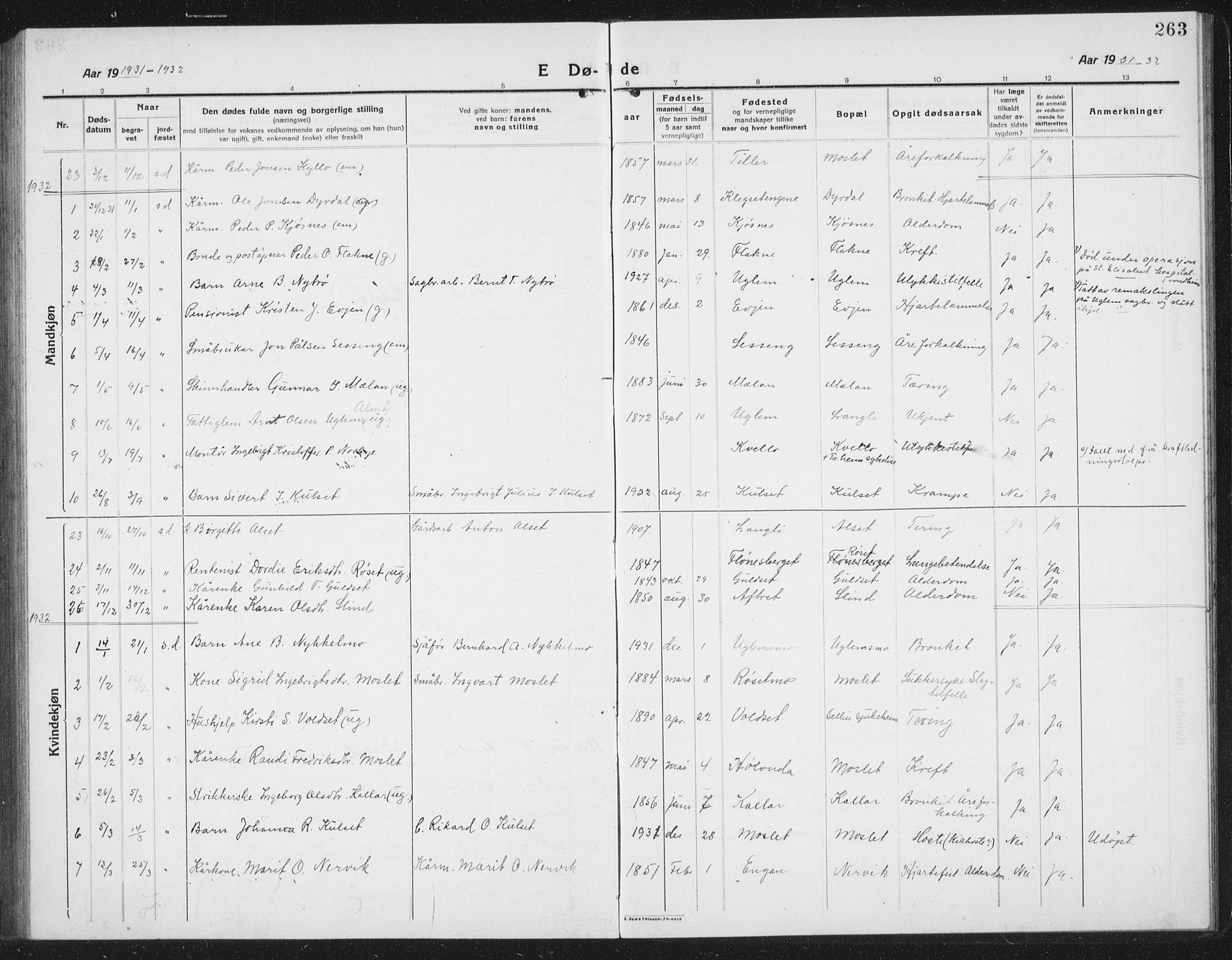 Ministerialprotokoller, klokkerbøker og fødselsregistre - Sør-Trøndelag, SAT/A-1456/695/L1158: Parish register (copy) no. 695C09, 1913-1940, p. 263