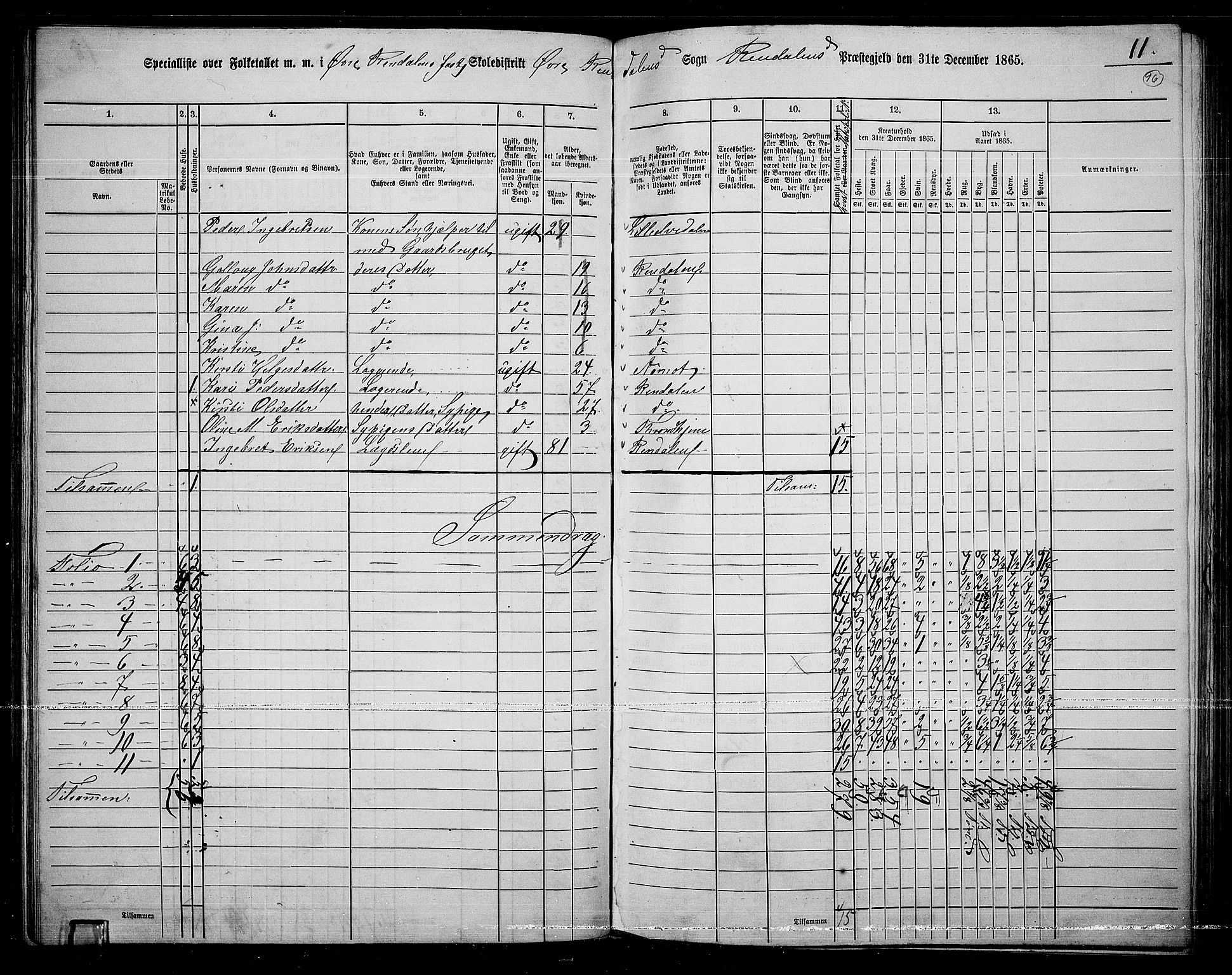 RA, 1865 census for Rendalen, 1865, p. 81