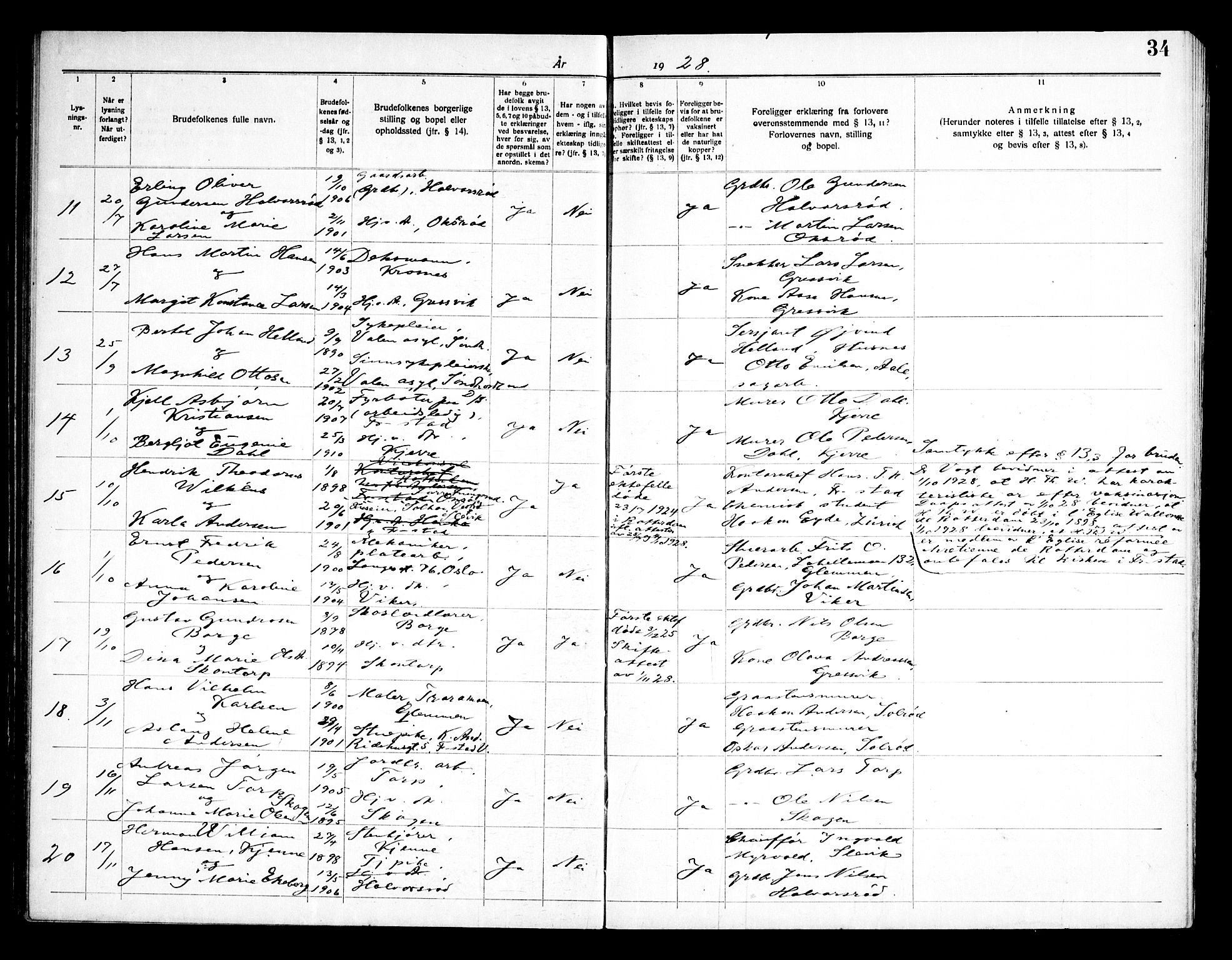 Onsøy prestekontor Kirkebøker, AV/SAO-A-10914/H/Ha/L0001: Banns register no. I 1, 1919-1956, p. 34