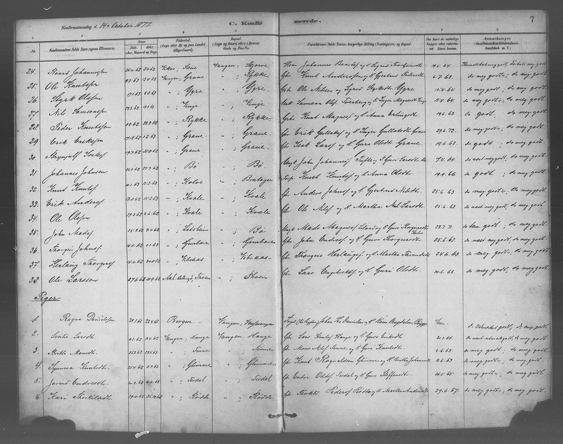 Voss sokneprestembete, AV/SAB-A-79001/H/Haa: Parish register (official) no. B 1, 1877-1899, p. 7