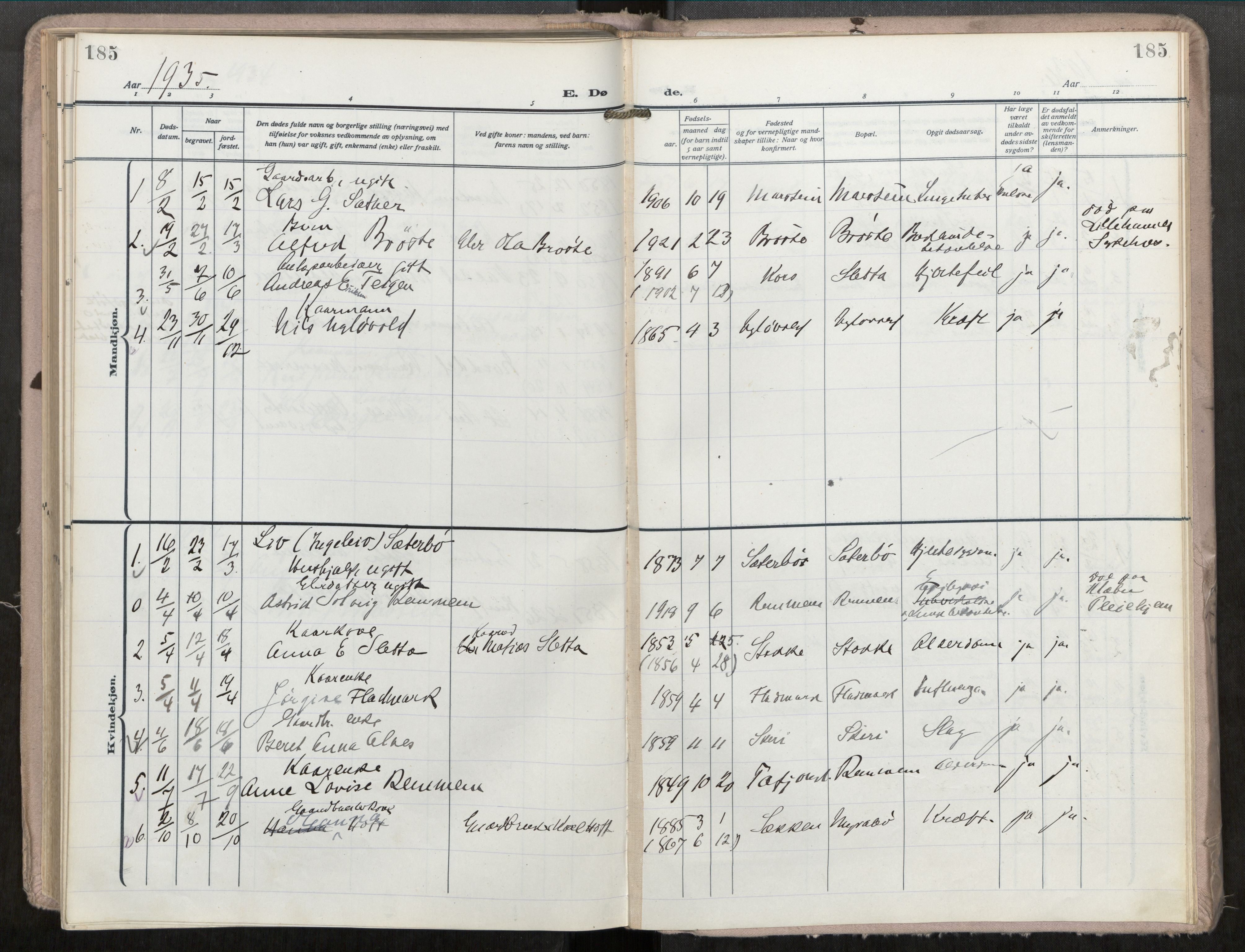 Ministerialprotokoller, klokkerbøker og fødselsregistre - Møre og Romsdal, SAT/A-1454/546/L0601: Parish register (official) no. 546A04, 1919-1956, p. 185