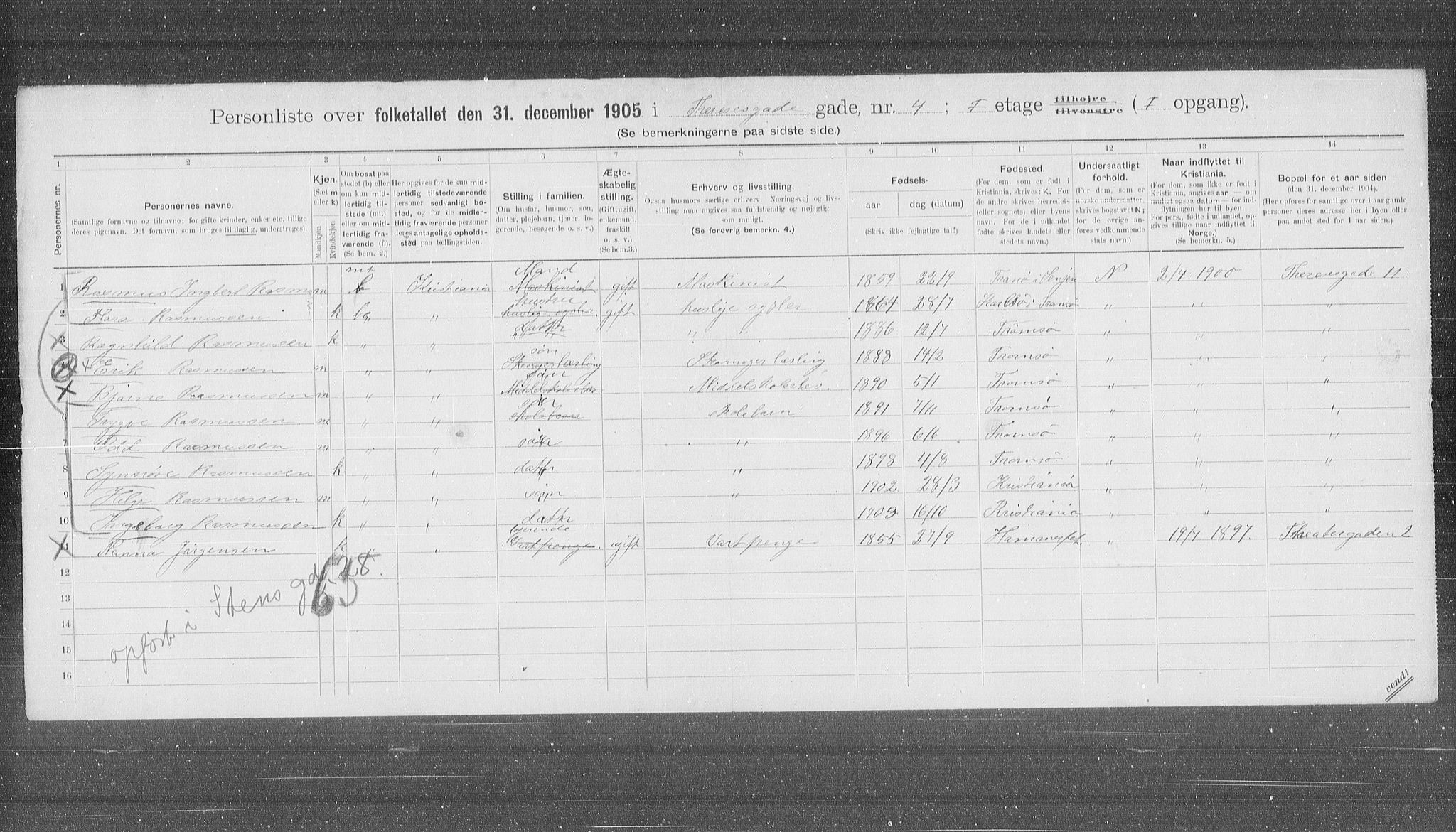 OBA, Municipal Census 1905 for Kristiania, 1905, p. 56409