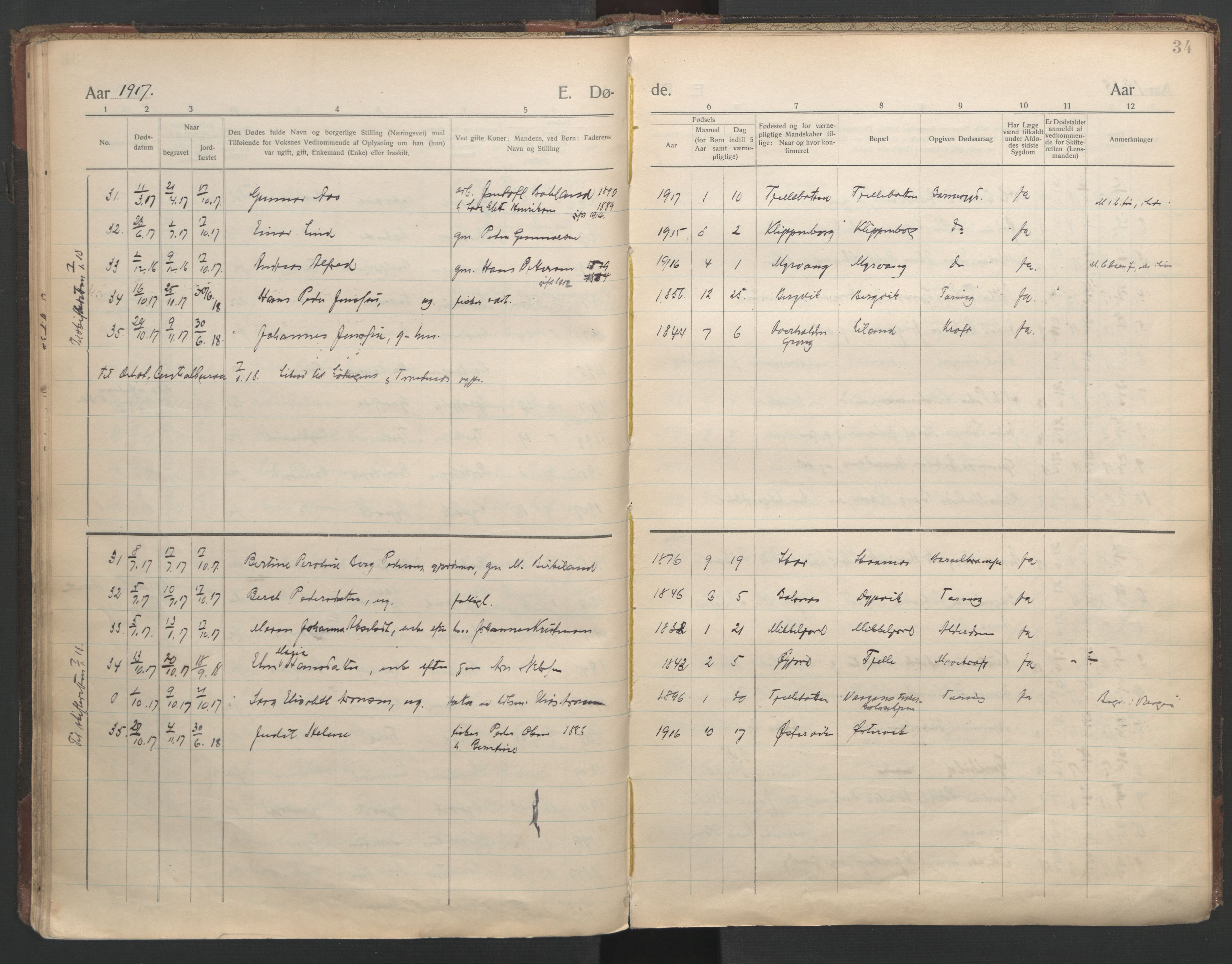 Ministerialprotokoller, klokkerbøker og fødselsregistre - Nordland, AV/SAT-A-1459/863/L0903: Parish register (official) no. 863A15, 1907-1937, p. 34